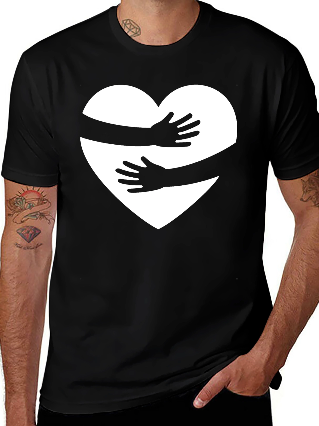 Heart Hug Graphic Tee - Black Casual Shirt