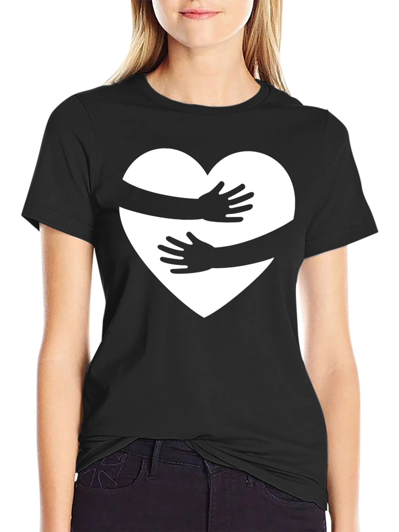 Heart Hug Graphic Tee - Black Casual Shirt