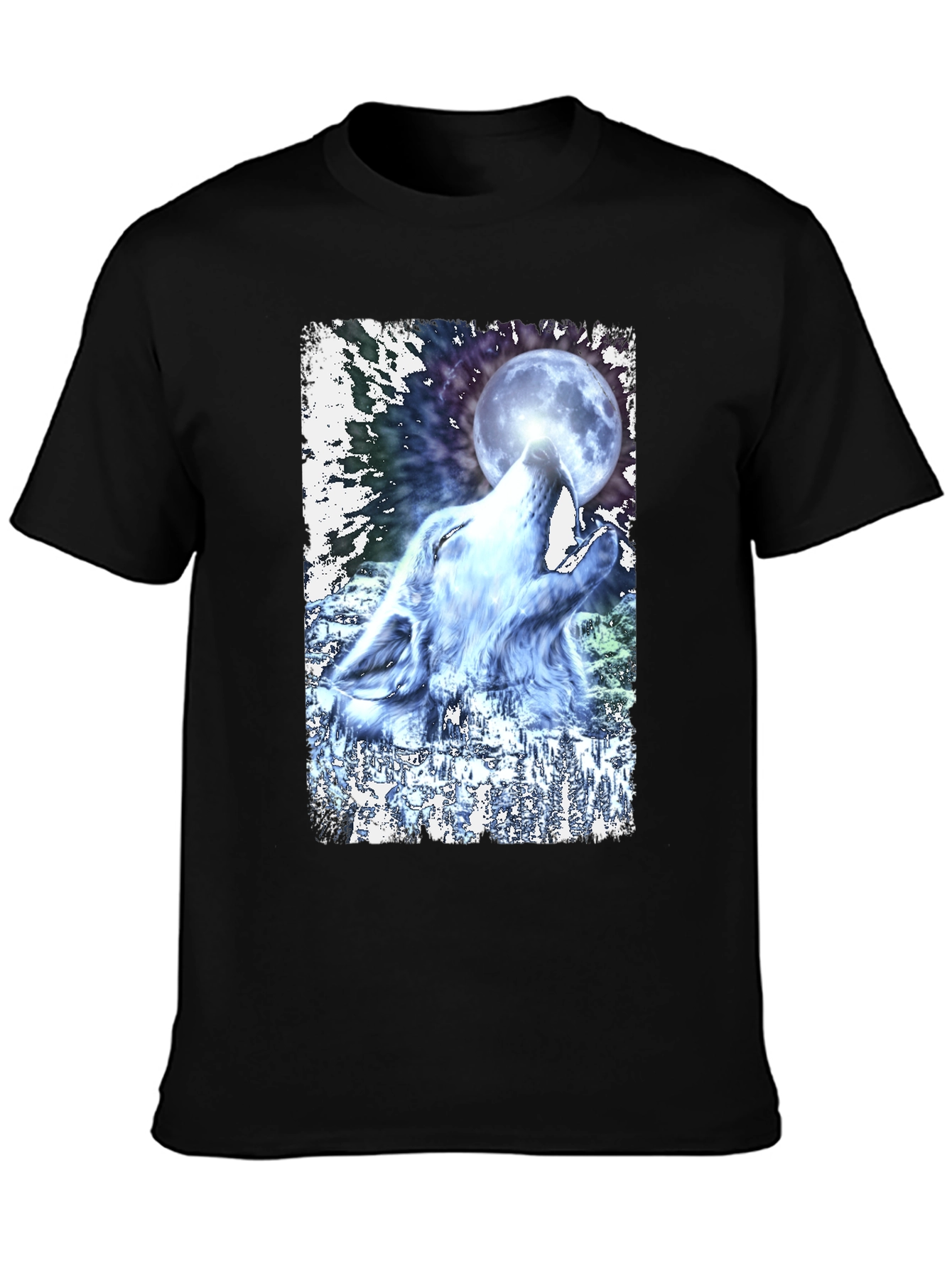 Wolf Howling at Moon Graphic Black T-Shirt