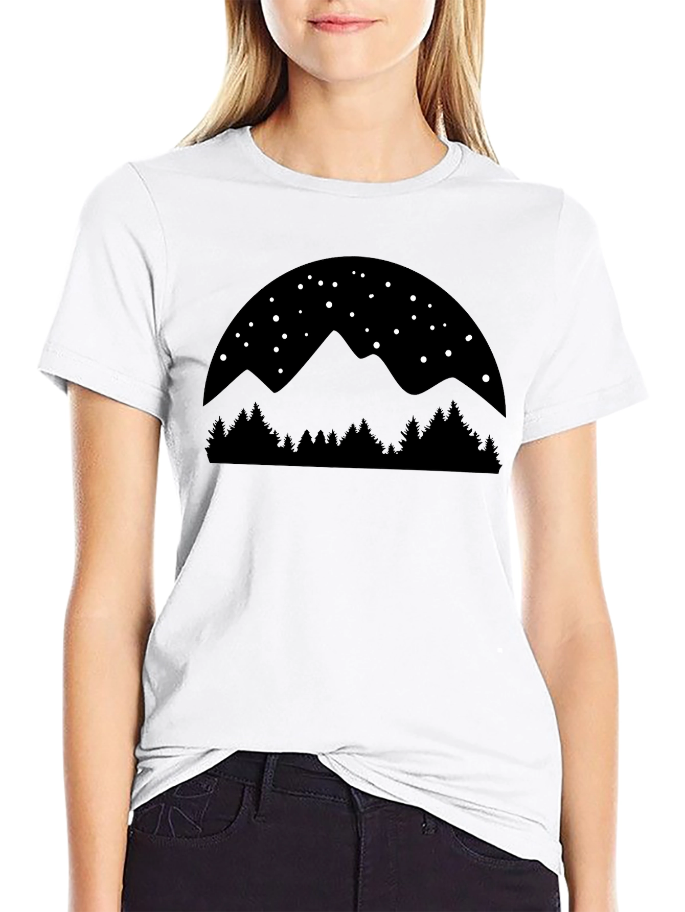 Mountain Scene Graphic Tee - Black Cotton