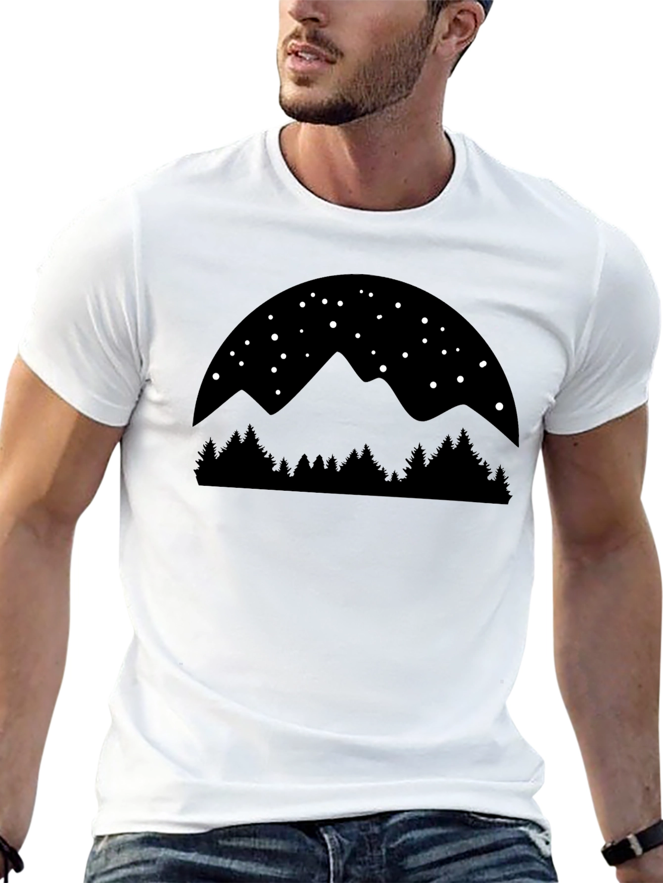 Mountain Scene Graphic Tee - Black Cotton