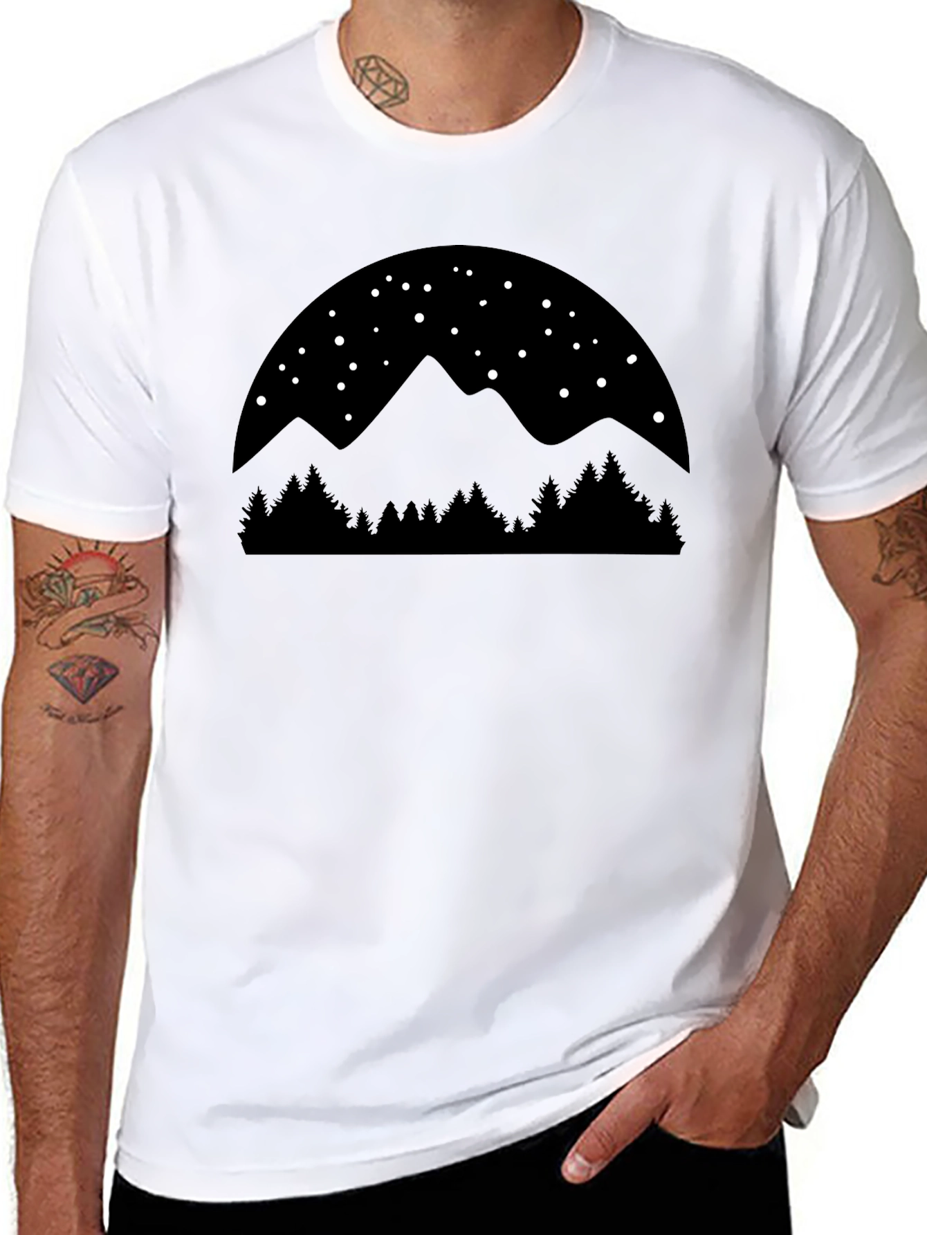 Mountain Scene Graphic Tee - Black Cotton