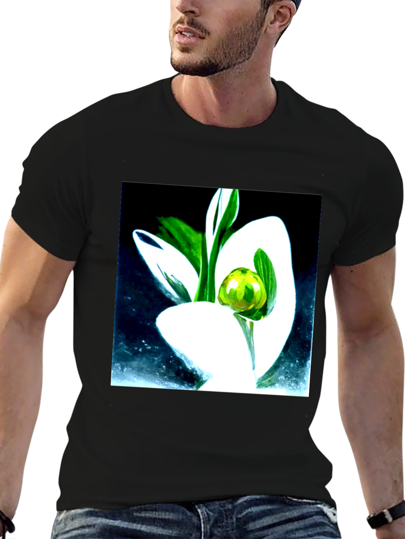 Modern Floral Graphic Tee - Artistic Black T-Shirt