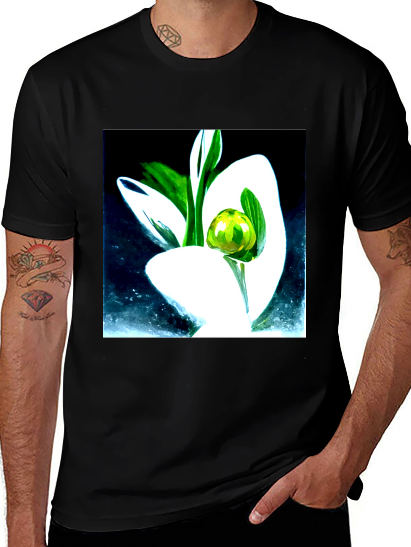 Modern Floral Graphic Tee - Artistic Black T-Shirt
