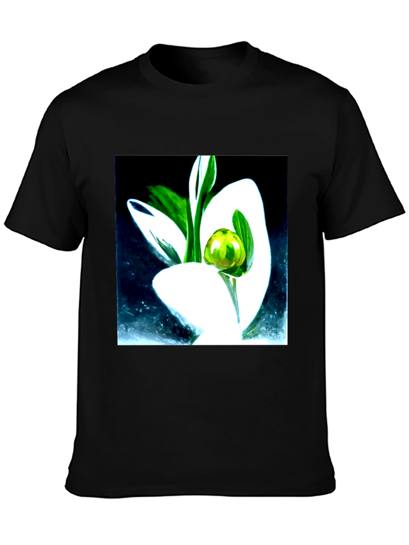 Modern Floral Graphic Tee - Artistic Black T-Shirt