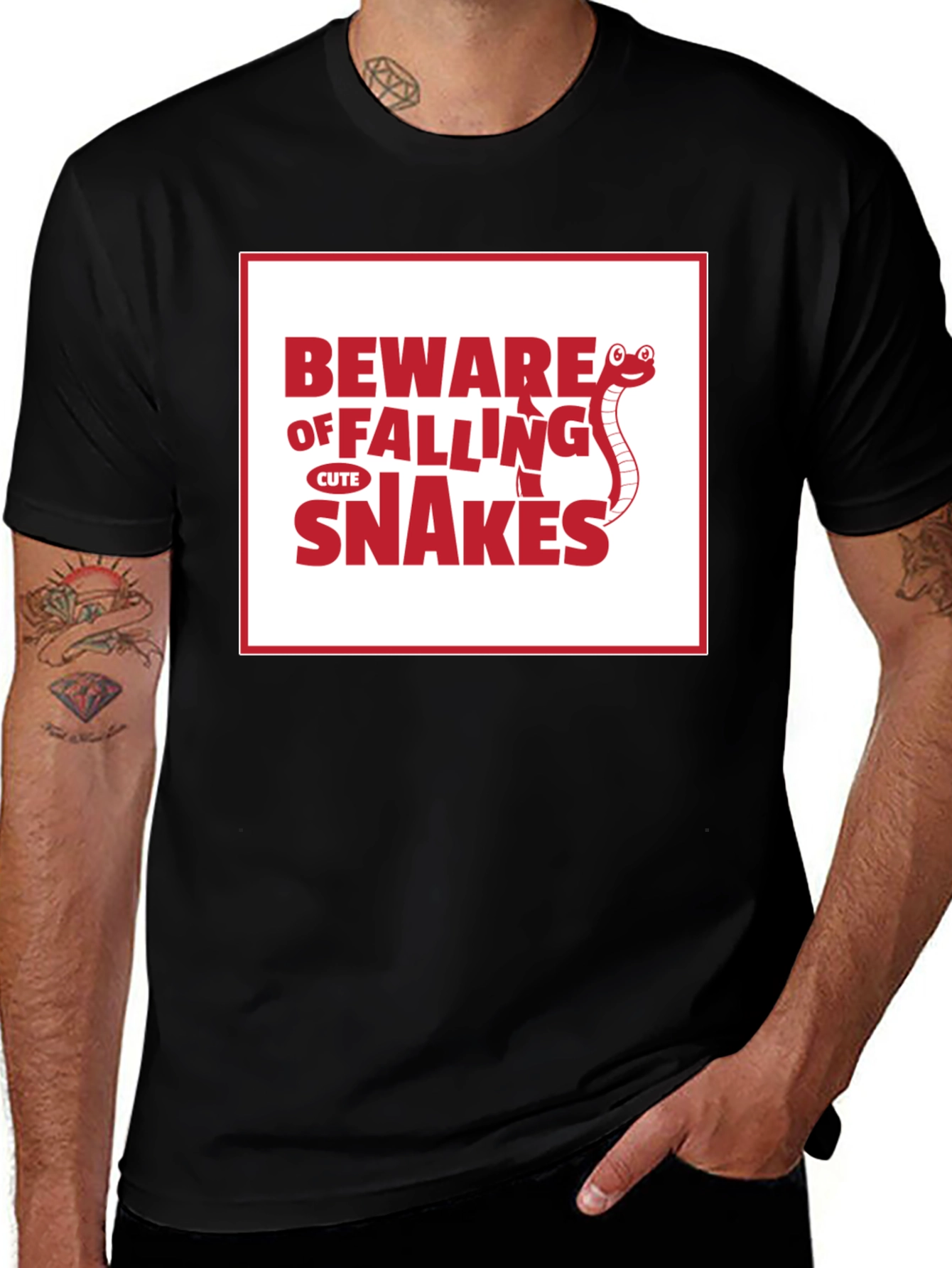 Beware of Falling Cute Snakes Graphic T-Shirt