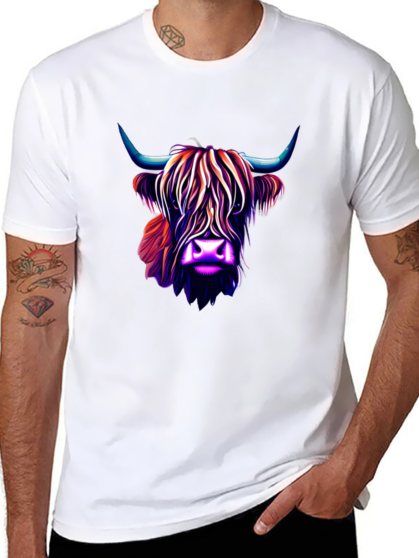 Highland Cow Graphic Tee - Stylish Mens Black T-Shirt