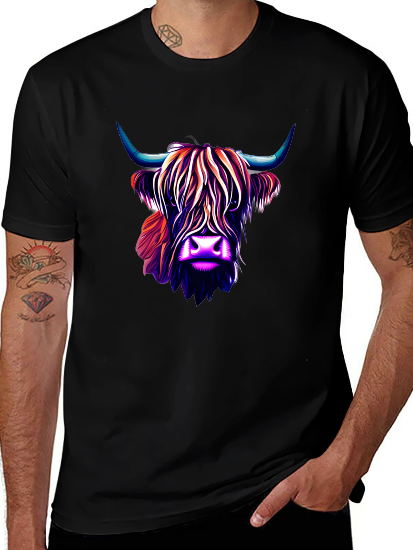 Highland Cow Graphic Tee - Stylish Mens Black T-Shirt