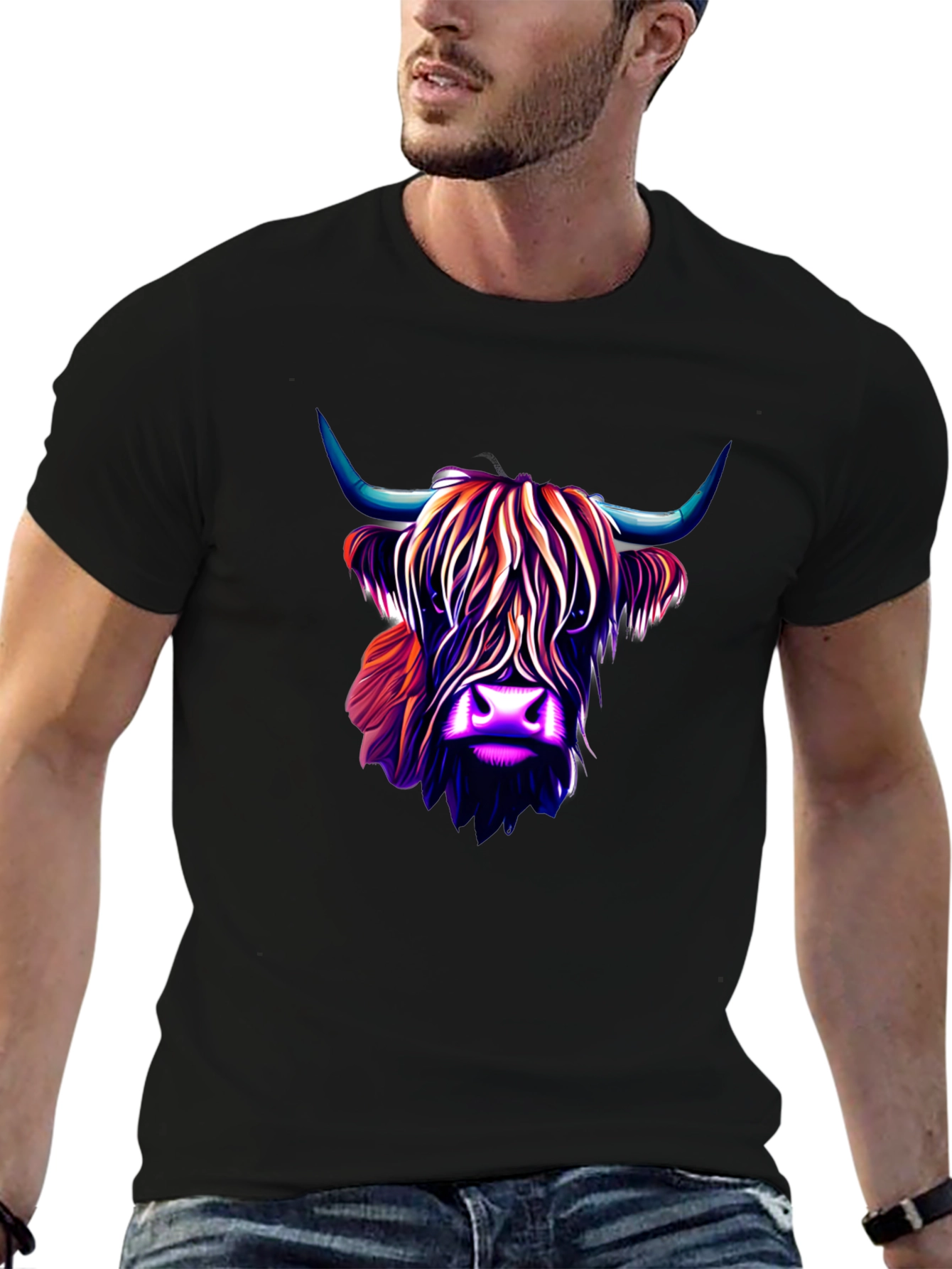 Highland Cow Graphic Tee - Stylish Mens Black T-Shirt