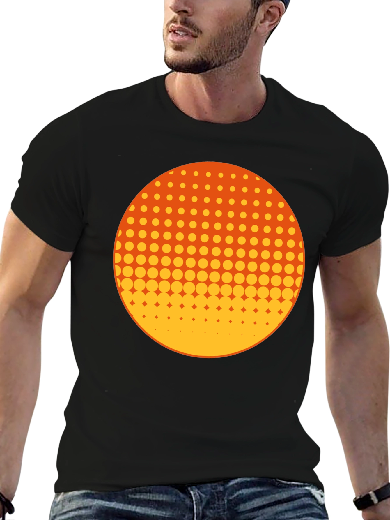 Retro Halftone Circle Graphic Tee - Black