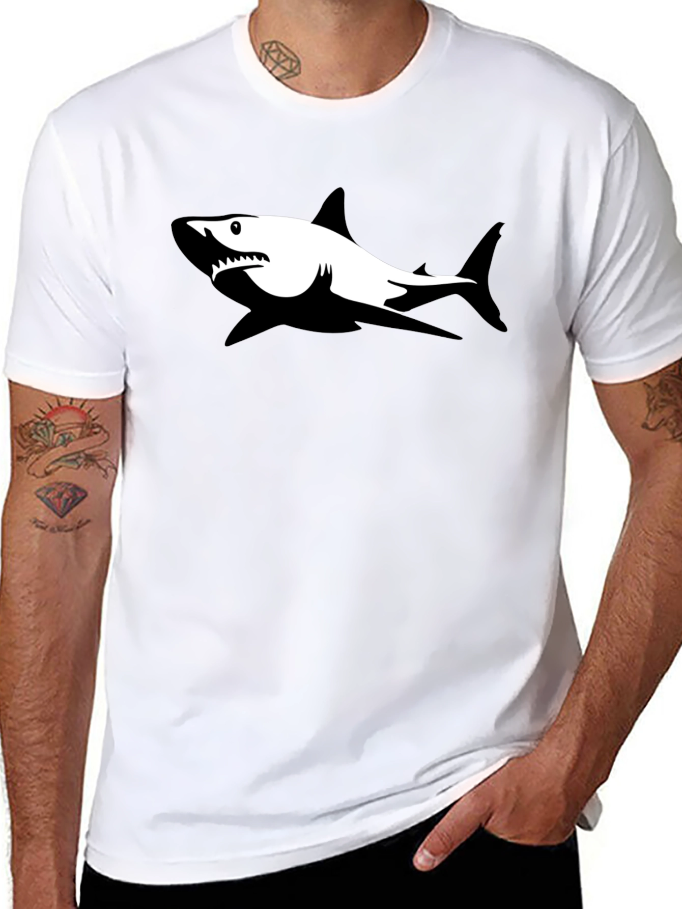 Black Shark Graphic Tee - Mens Casual Shirt