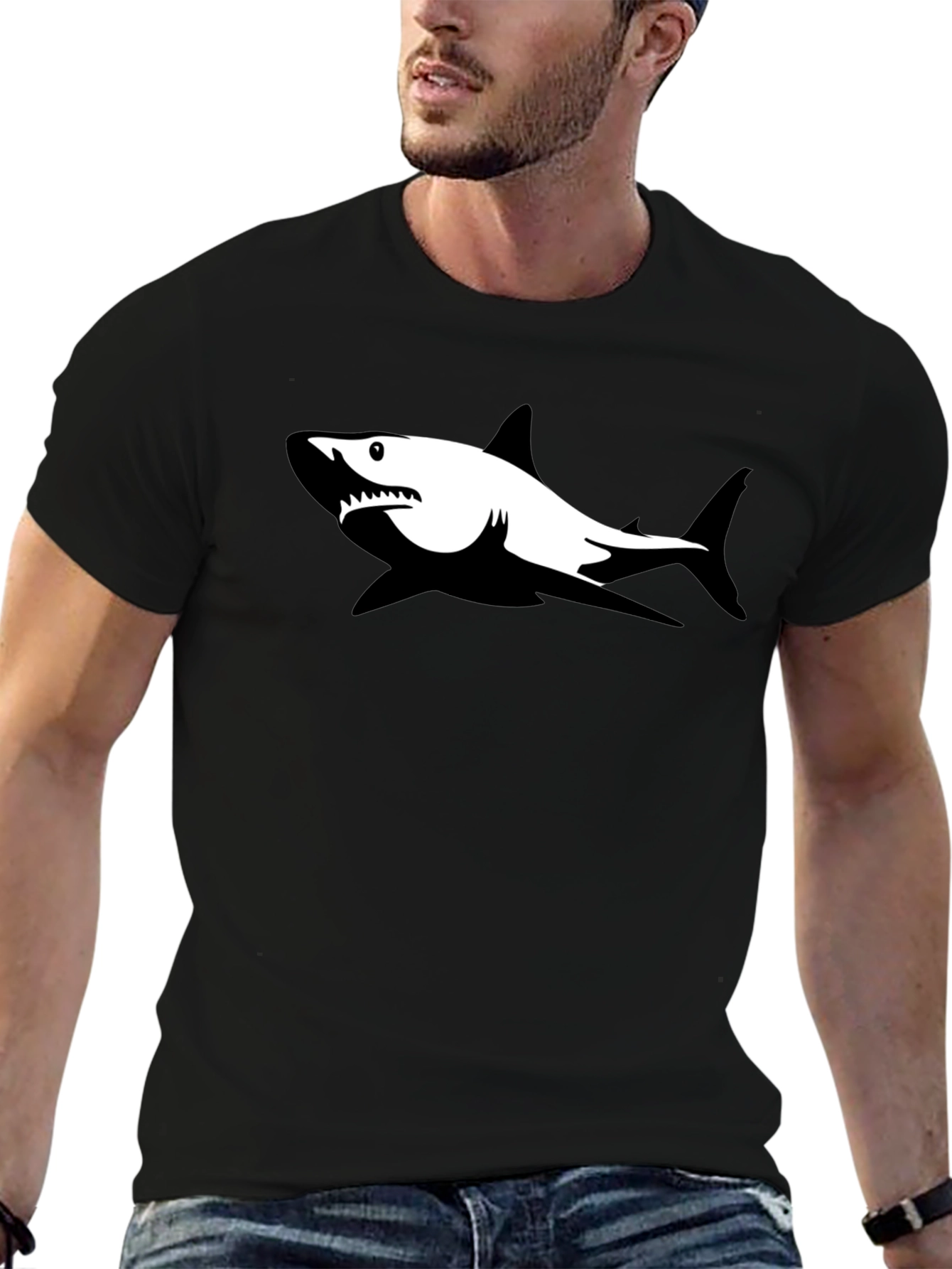 Black Shark Graphic Tee - Mens Casual Shirt