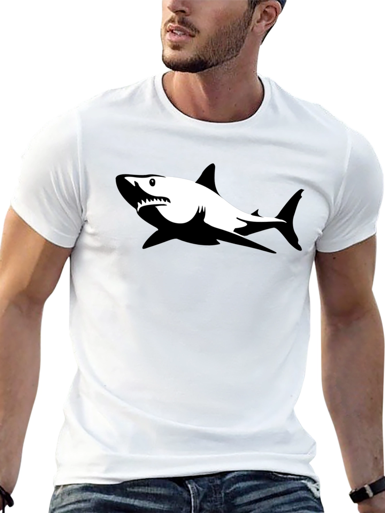 Black Shark Graphic Tee - Mens Casual Shirt