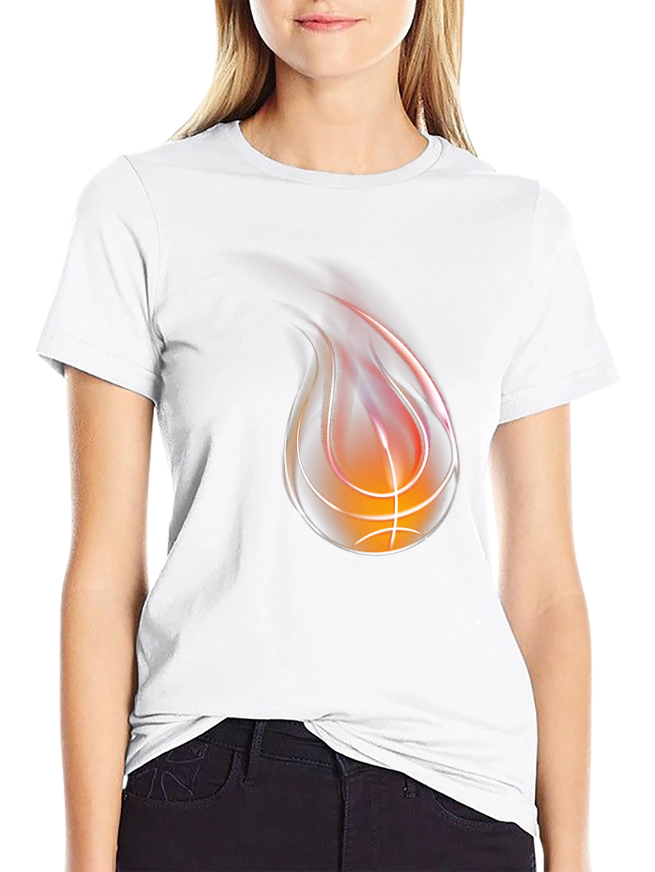 Flaming Basketball Graphic T-Shirt