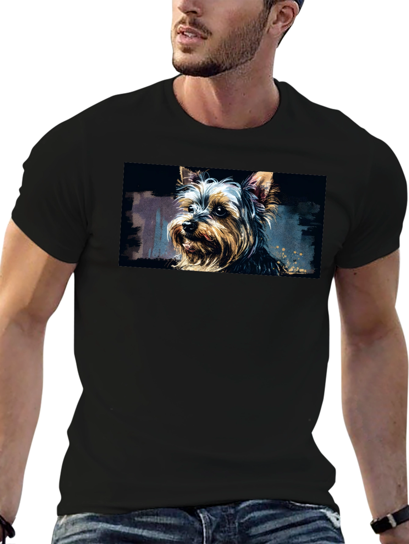 Yorkie Dog Graphic Black T-Shirt