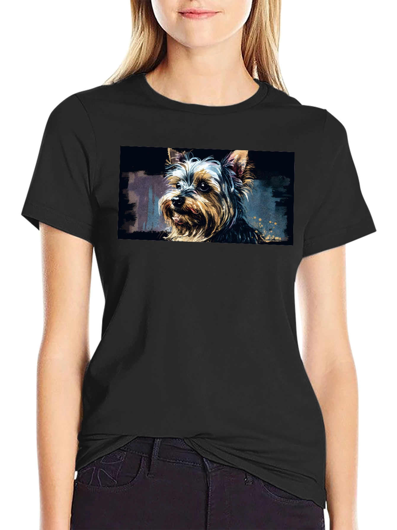 Yorkie Dog Graphic Black T-Shirt