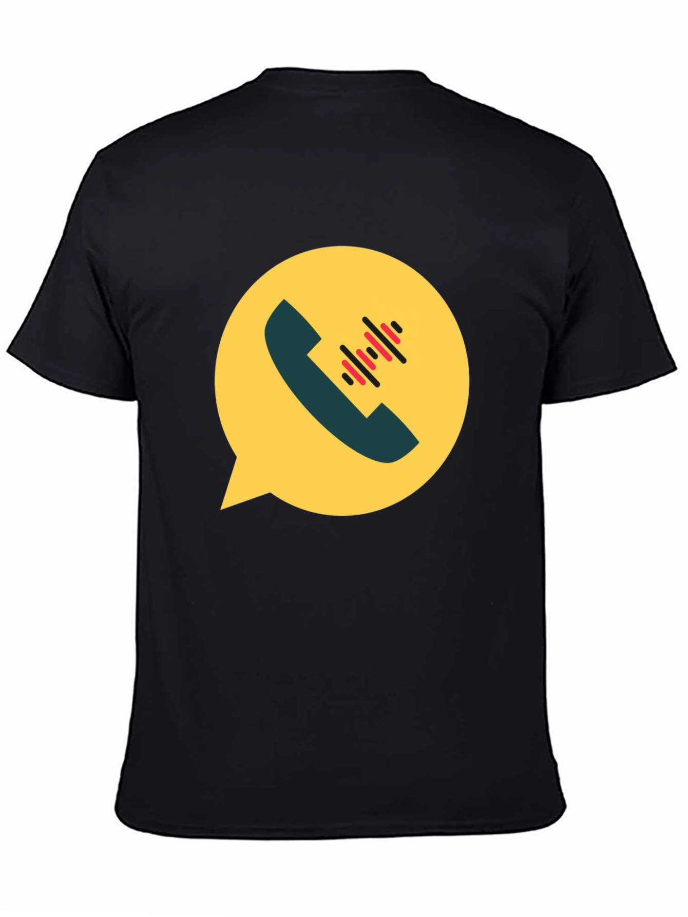 Modern Black T-Shirt with Phone Call Graphic