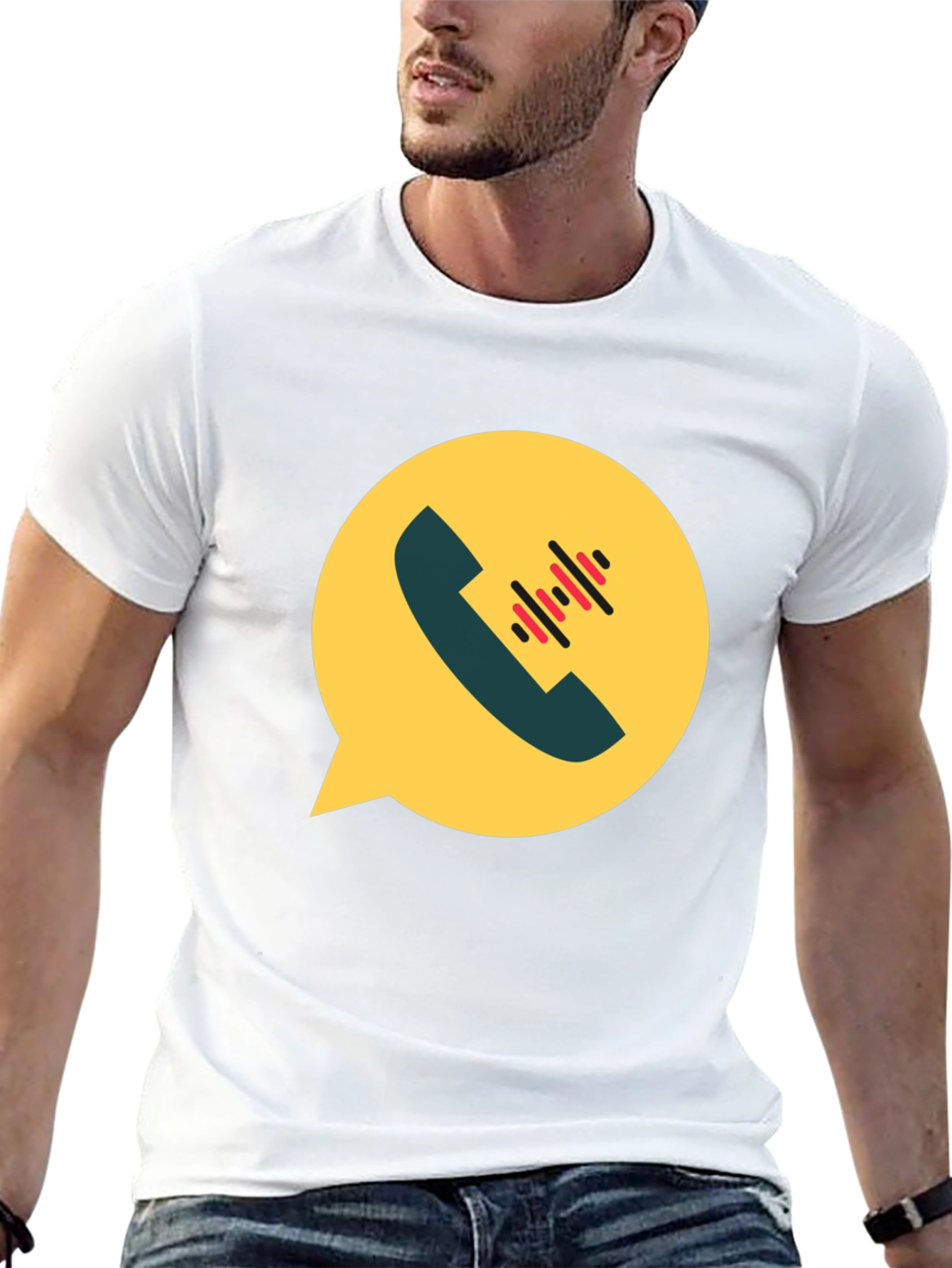 Modern Black T-Shirt with Phone Call Graphic