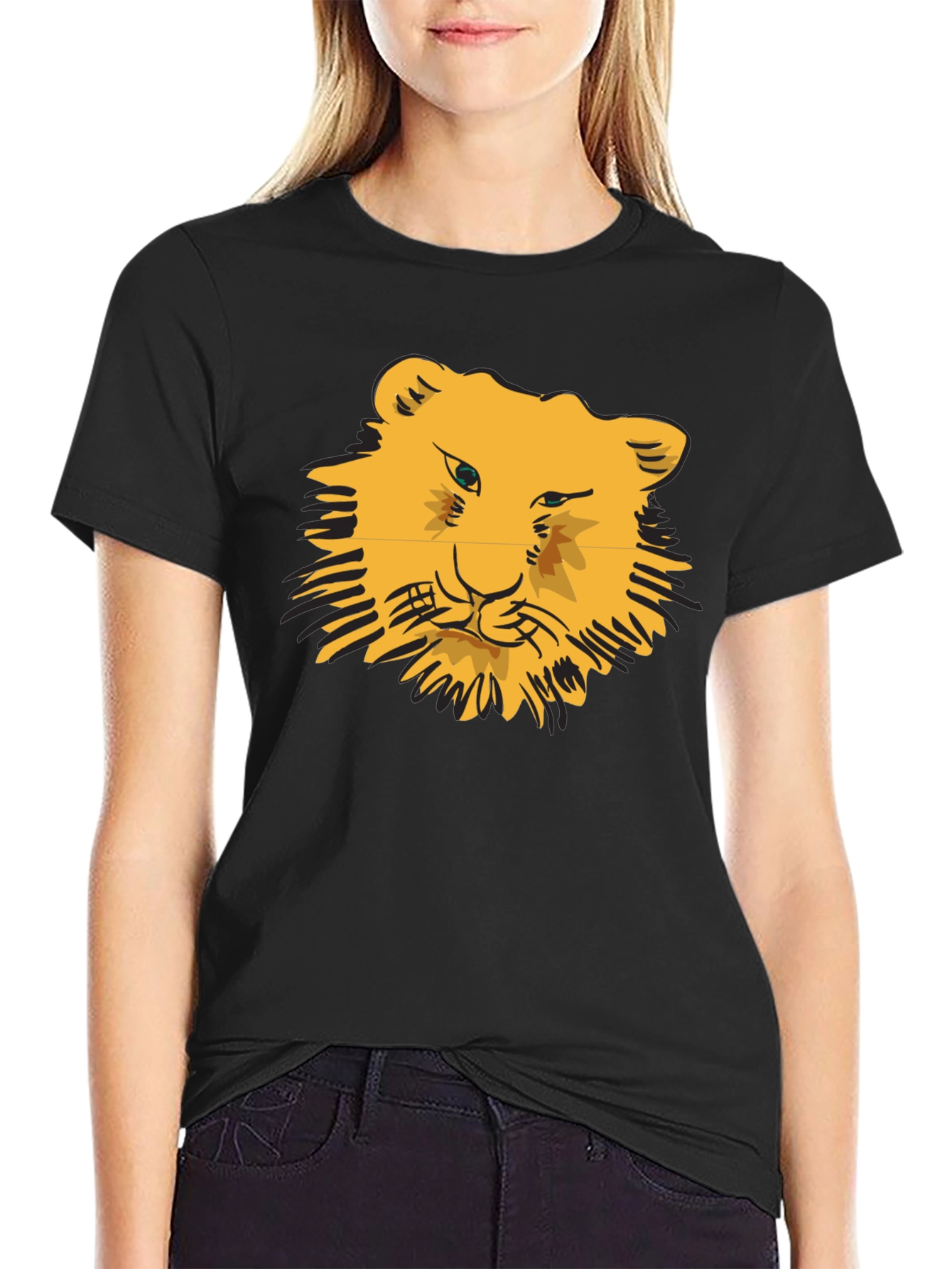 Lion Face Graphic Black T-Shirt