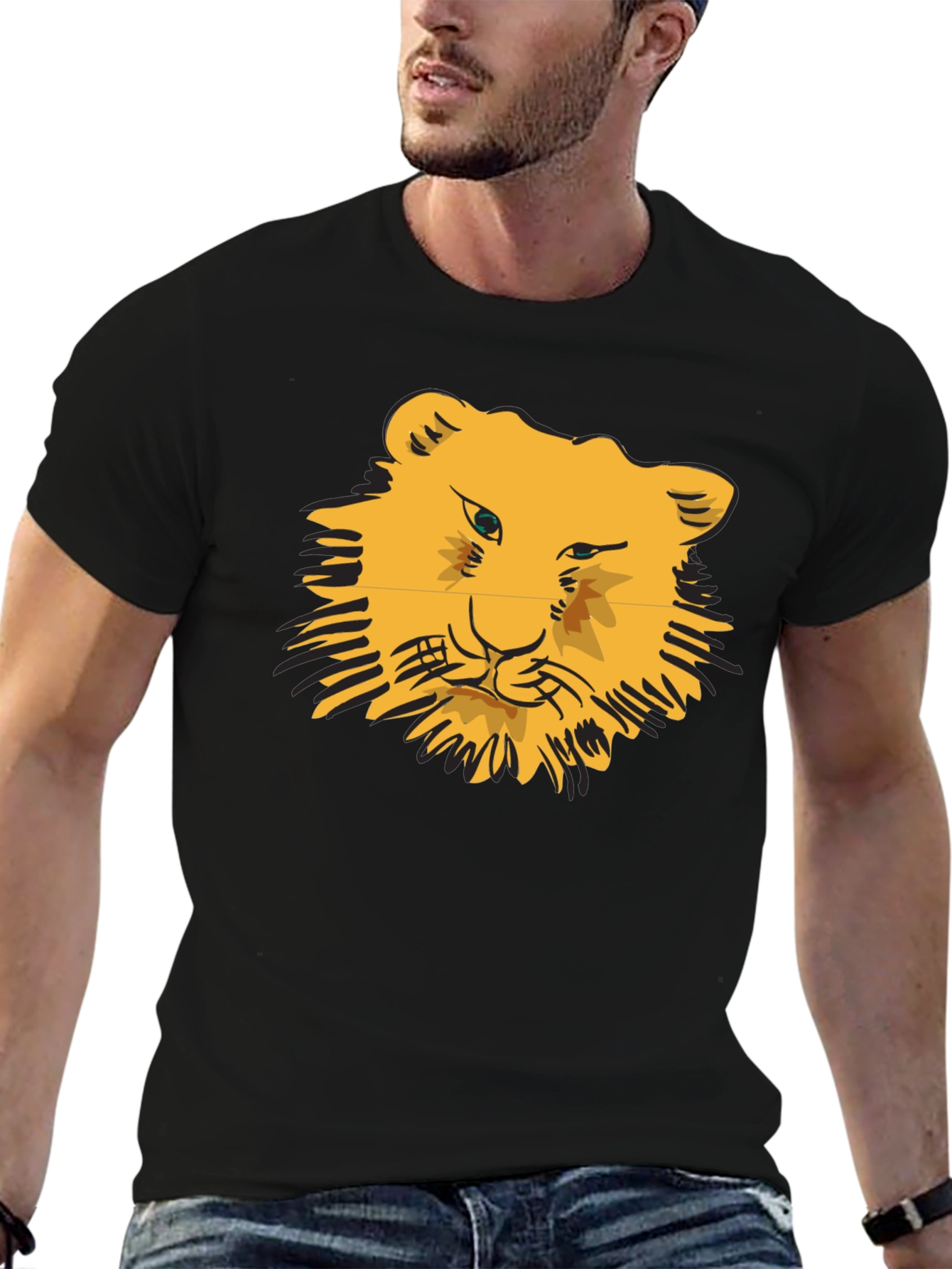 Lion Face Graphic Black T-Shirt