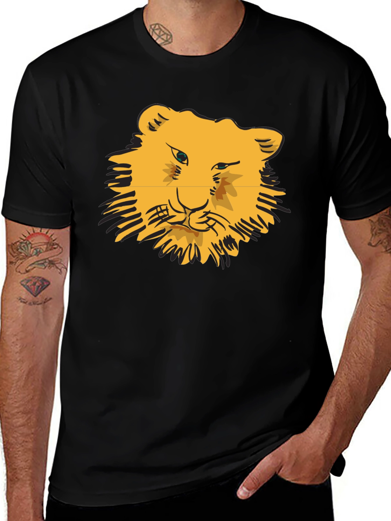 Lion Face Graphic Black T-Shirt