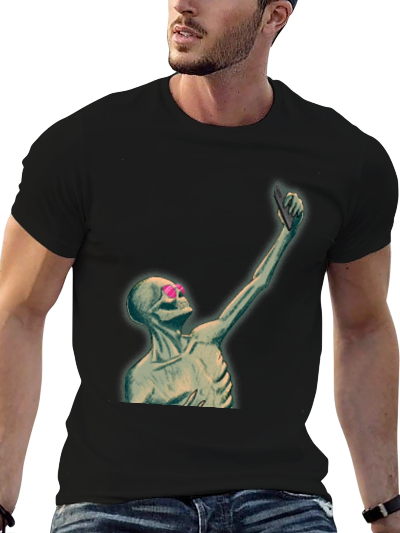 Humorous Skeleton Selfie Graphic T-Shirt