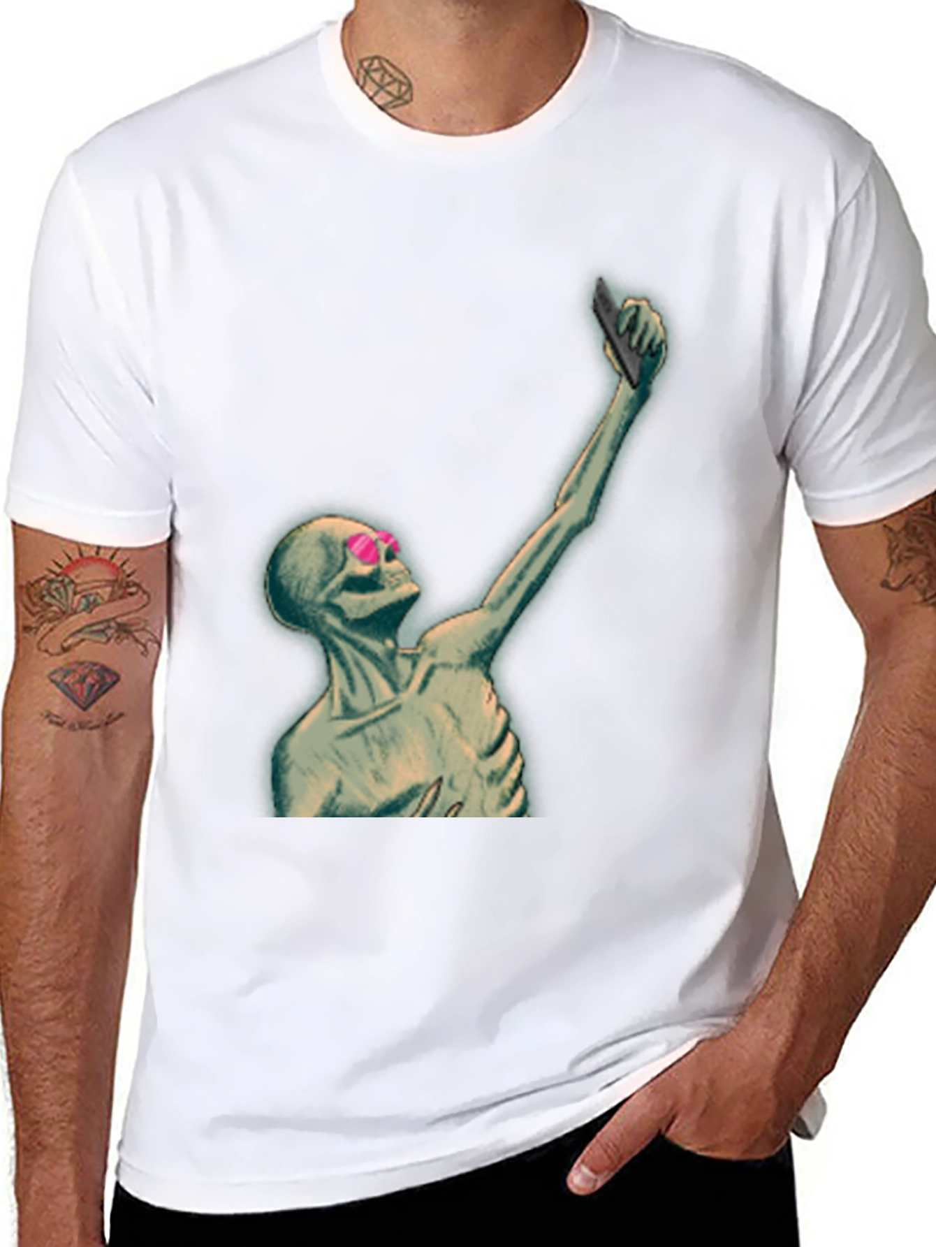 Humorous Skeleton Selfie Graphic T-Shirt