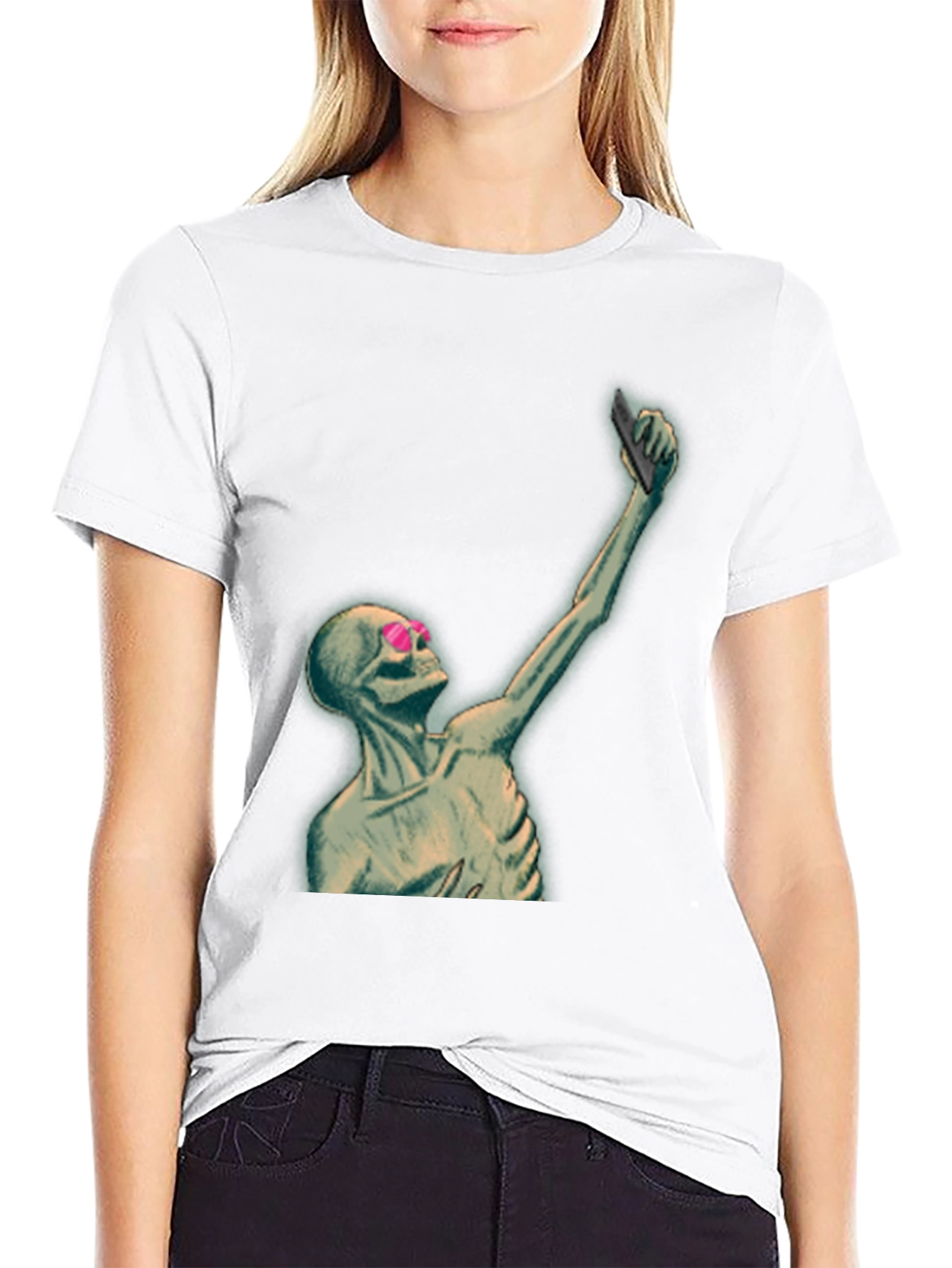 Humorous Skeleton Selfie Graphic T-Shirt