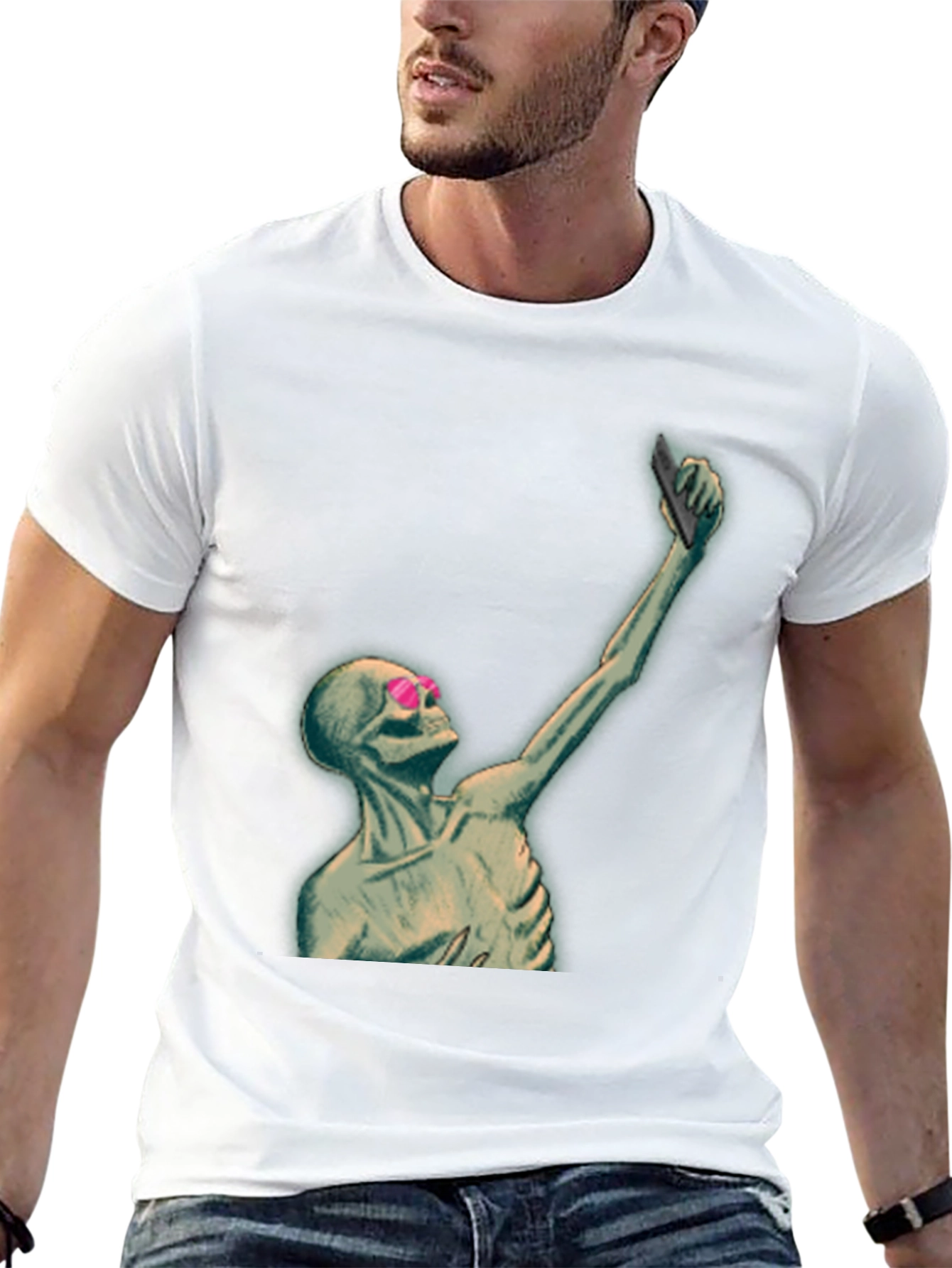 Humorous Skeleton Selfie Graphic T-Shirt
