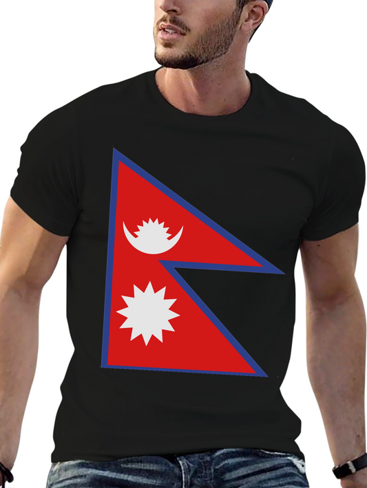 Nepal Flag T-Shirt - Black Cotton Tee