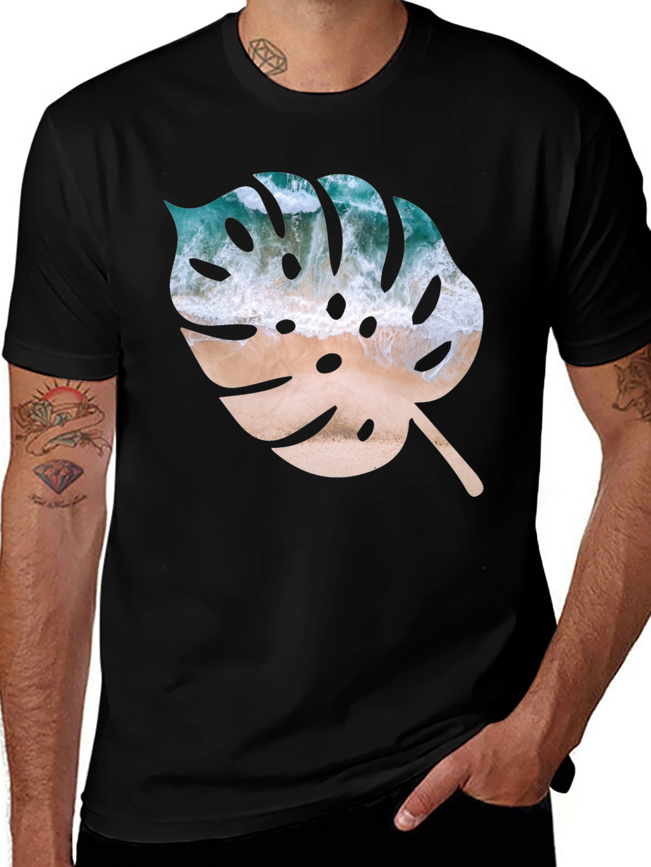 Tropical Monstera Leaf Graphic T-Shirt - Beach Vibes