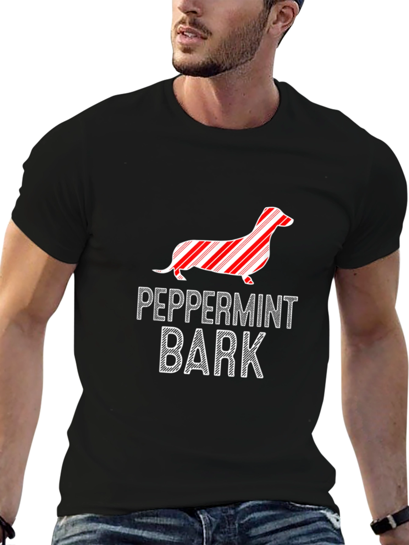 Peppermint Bark Dachshund Graphic Tee - Black