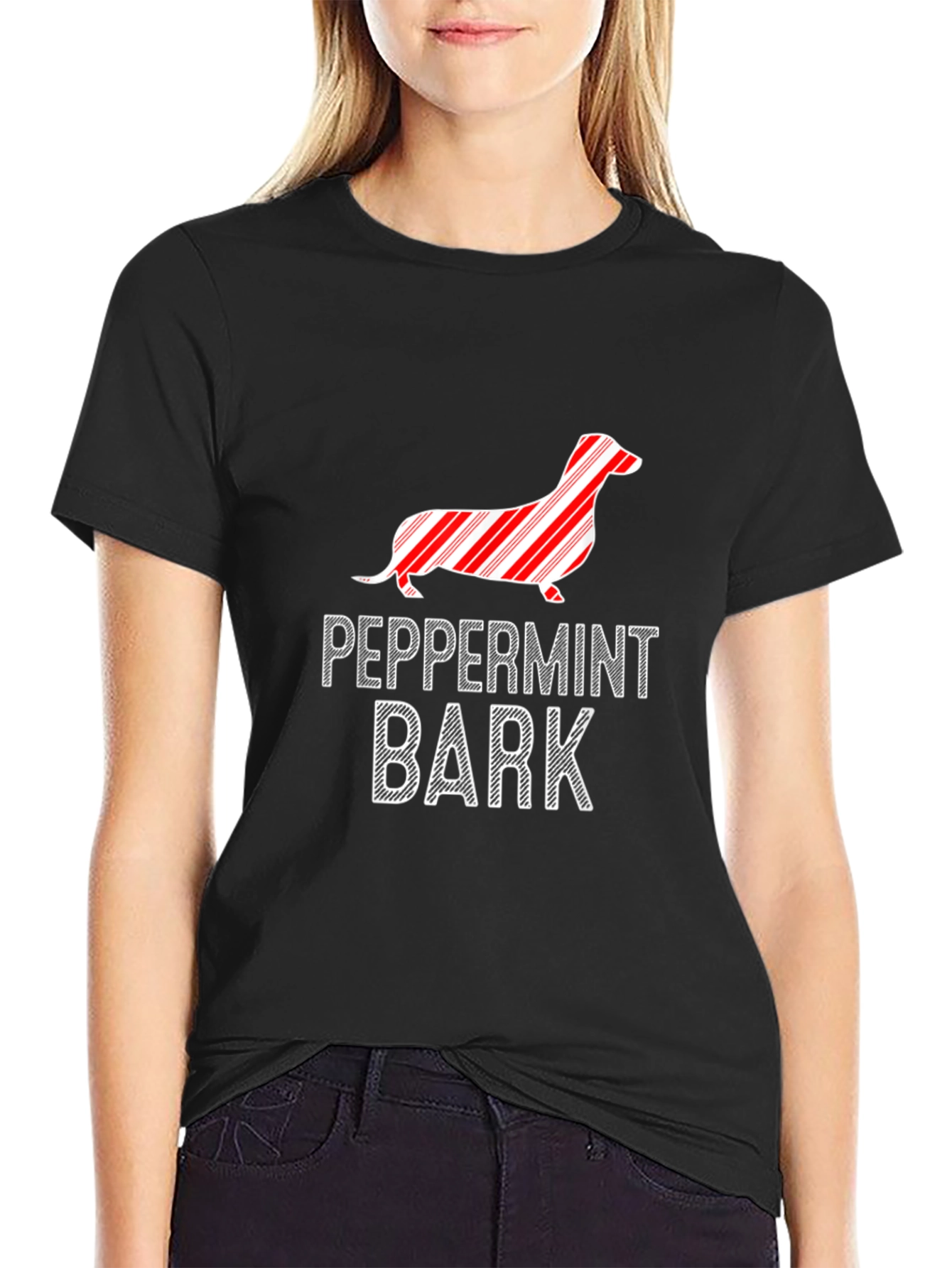 Peppermint Bark Dachshund Graphic Tee - Black