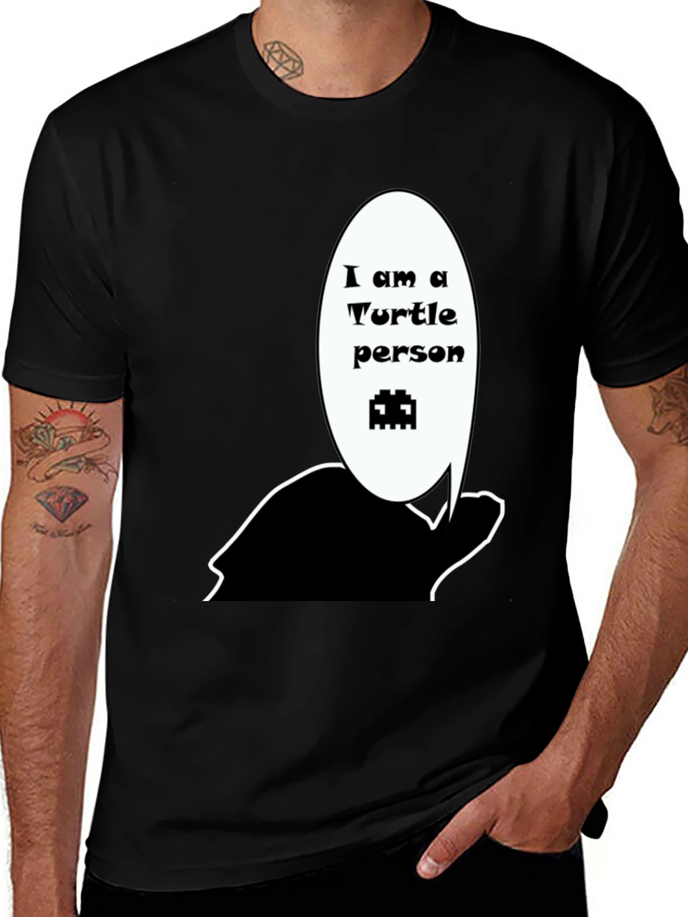 Turtle Person Graphic Black T-Shirt