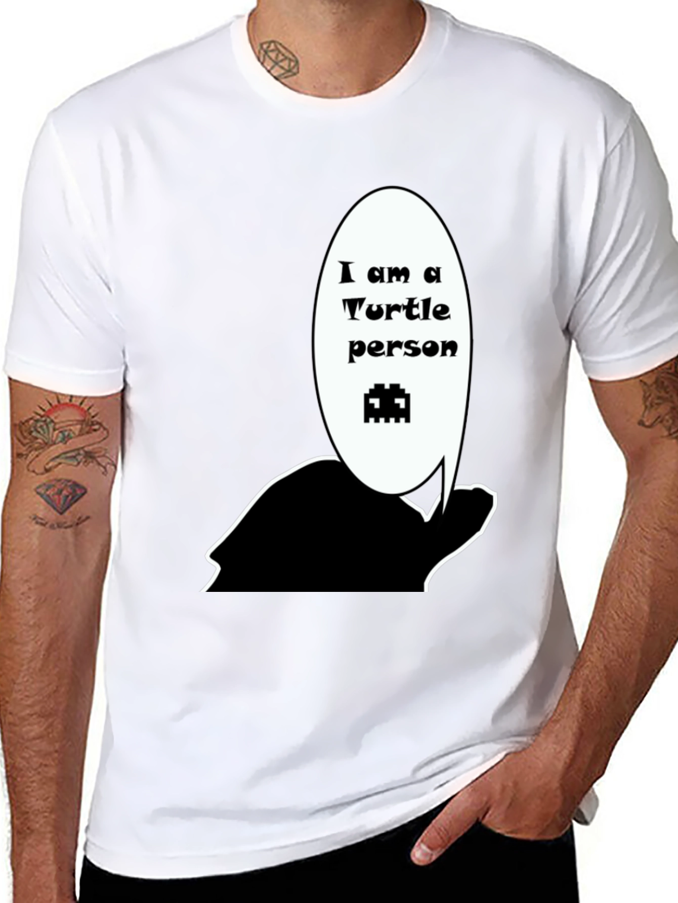 Turtle Person Graphic Black T-Shirt