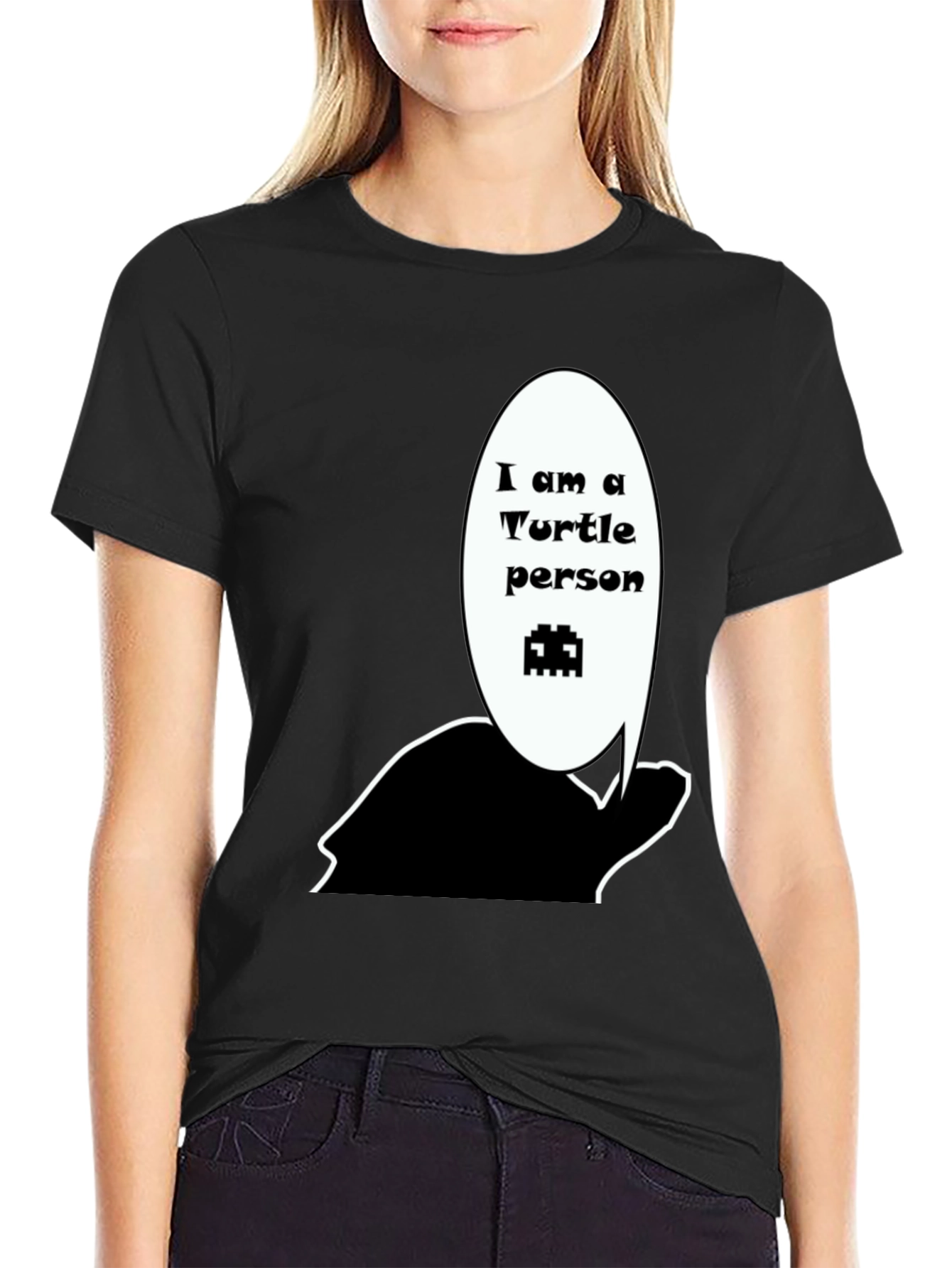 Turtle Person Graphic Black T-Shirt