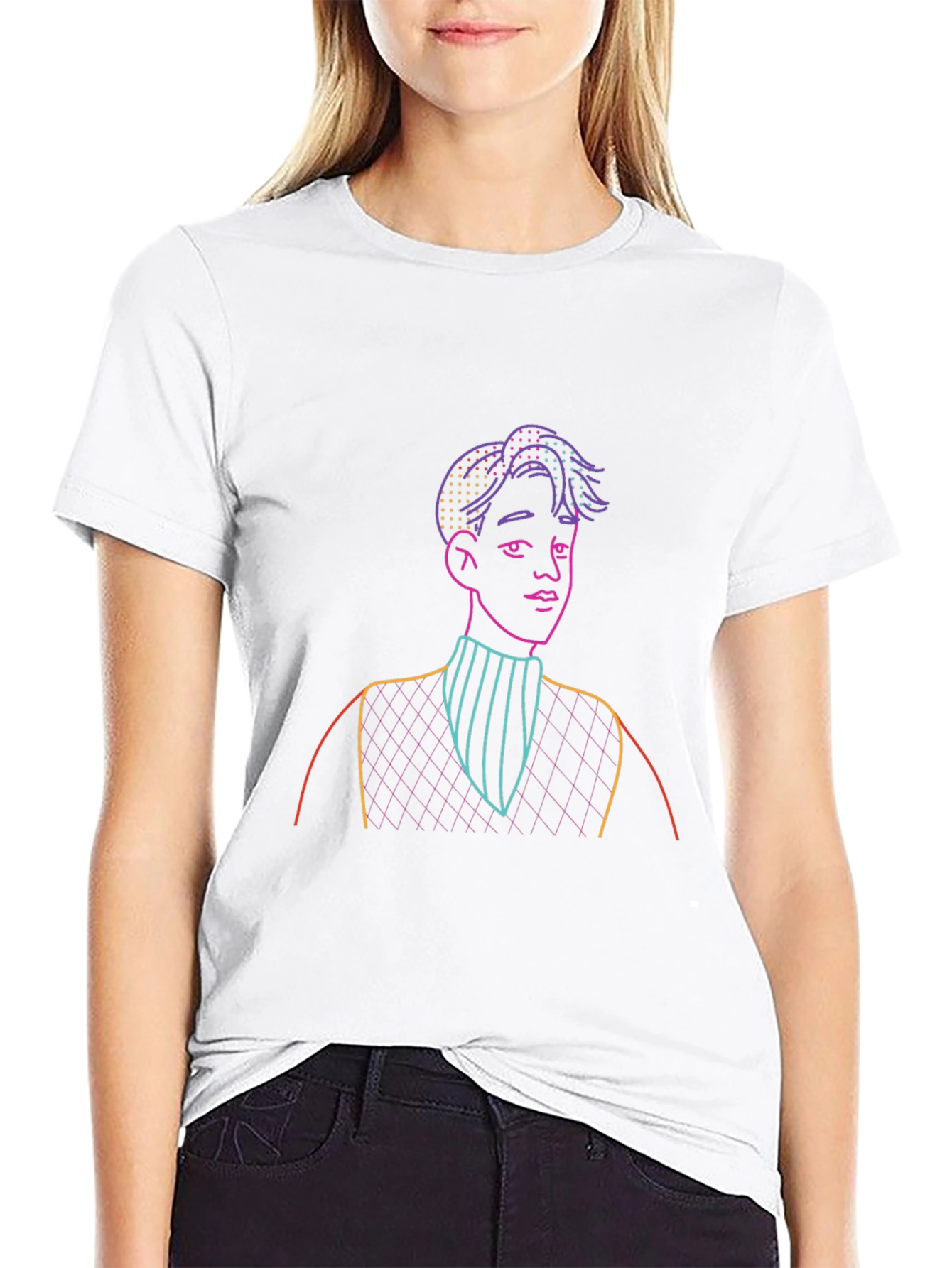 Neon Line Art Graphic T-Shirt