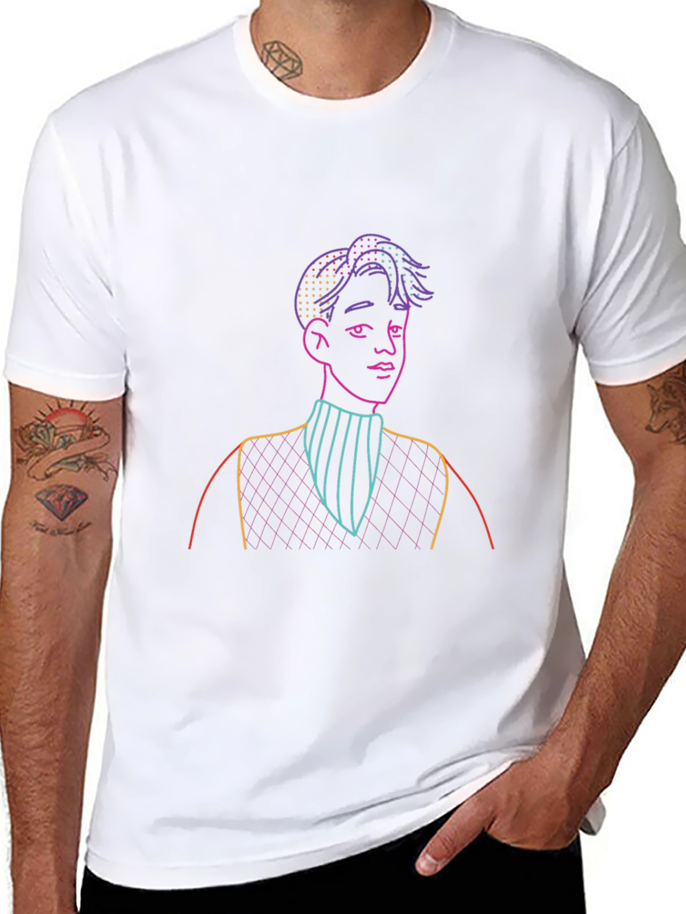 Neon Line Art Graphic T-Shirt