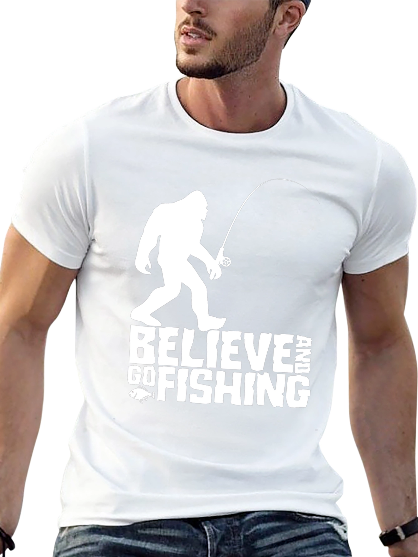Believe Bigfoot Fishing Tee - Funny Cryptozoology T-Shirt