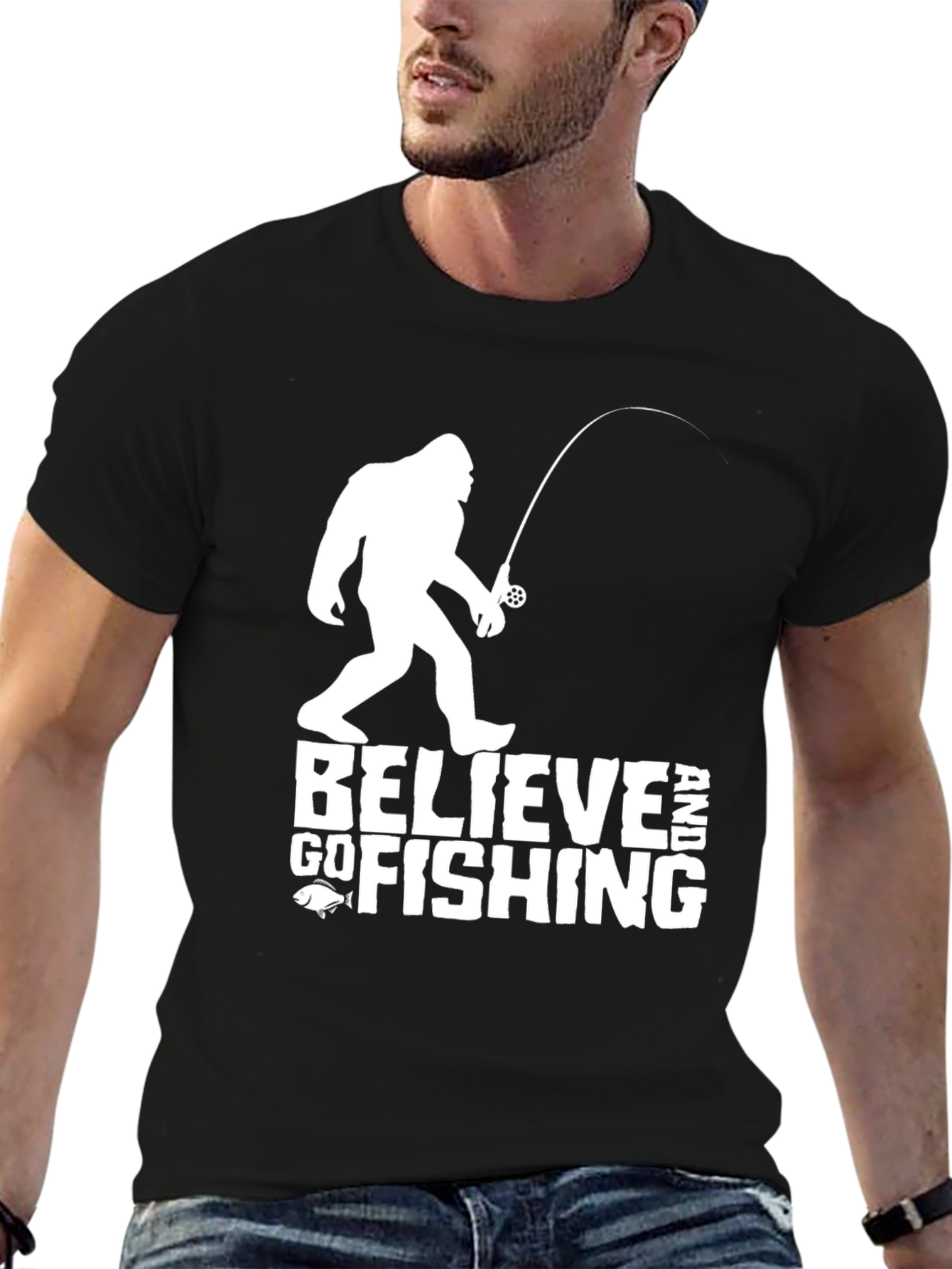 Believe Bigfoot Fishing Tee - Funny Cryptozoology T-Shirt