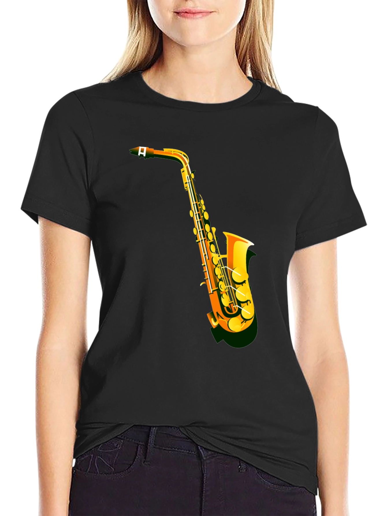 Saxophone Graphic Tee - Black Short Sleeve