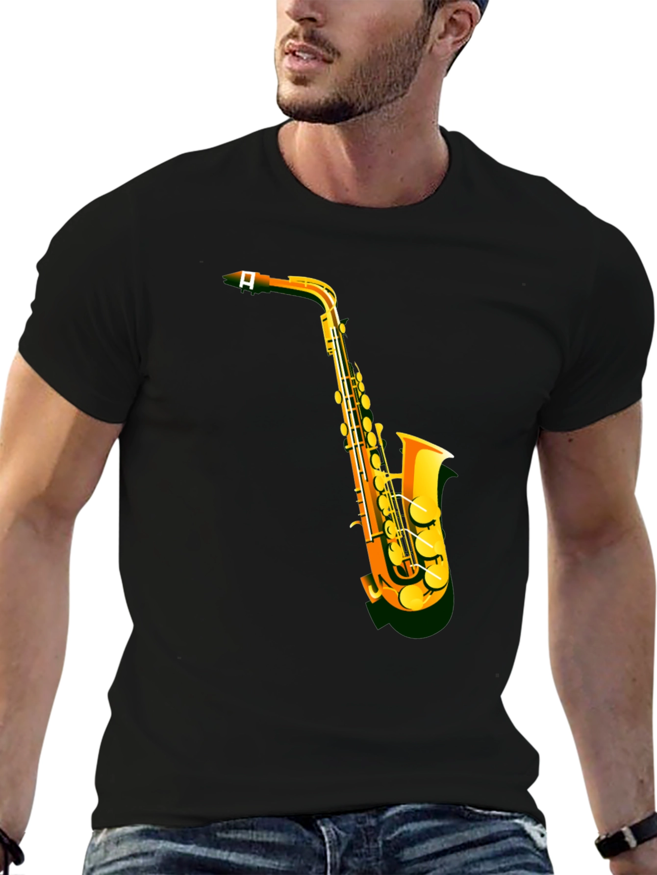 Saxophone Graphic Tee - Black Short Sleeve