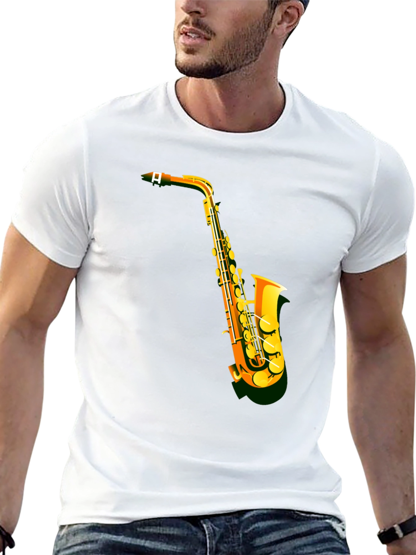 Saxophone Graphic Tee - Black Short Sleeve