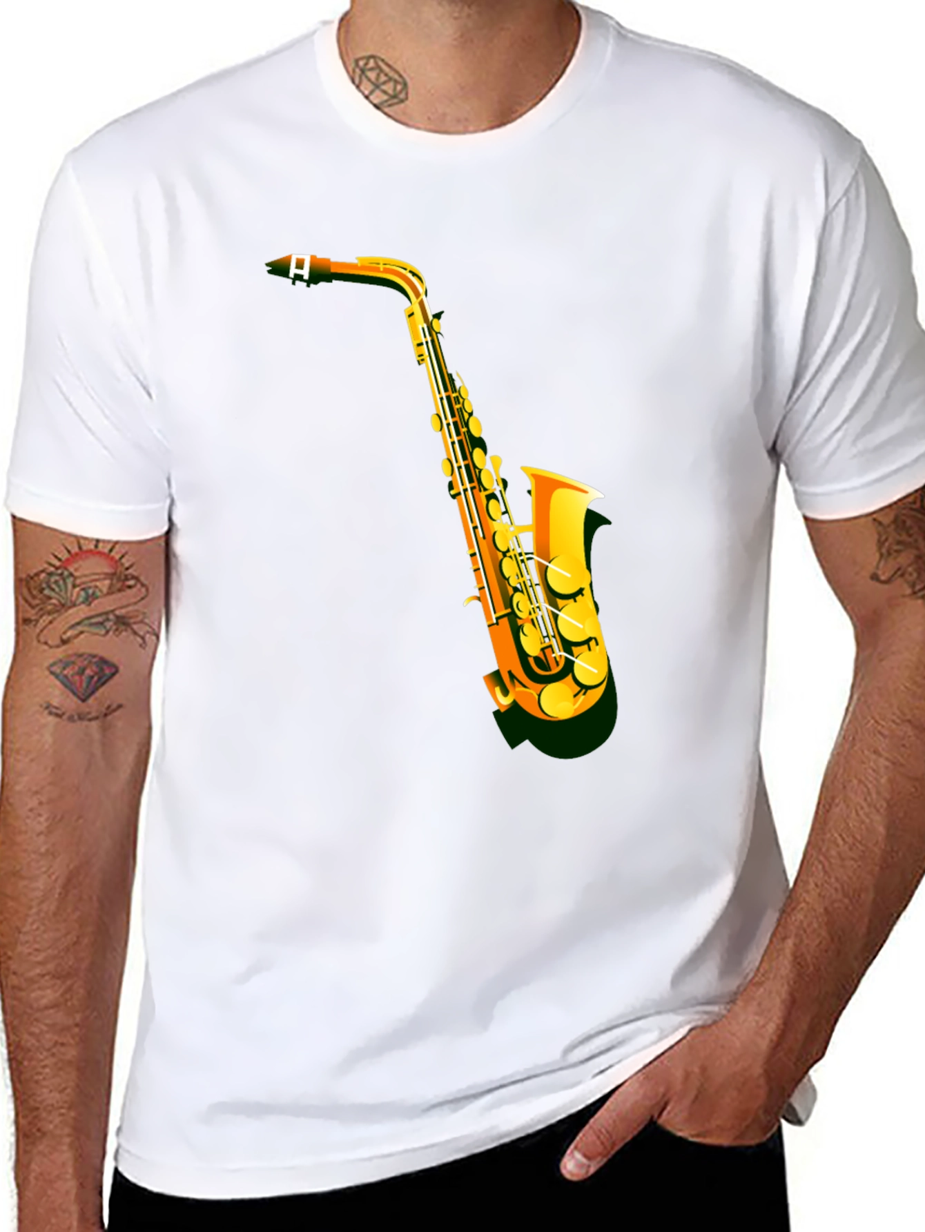 Saxophone Graphic Tee - Black Short Sleeve