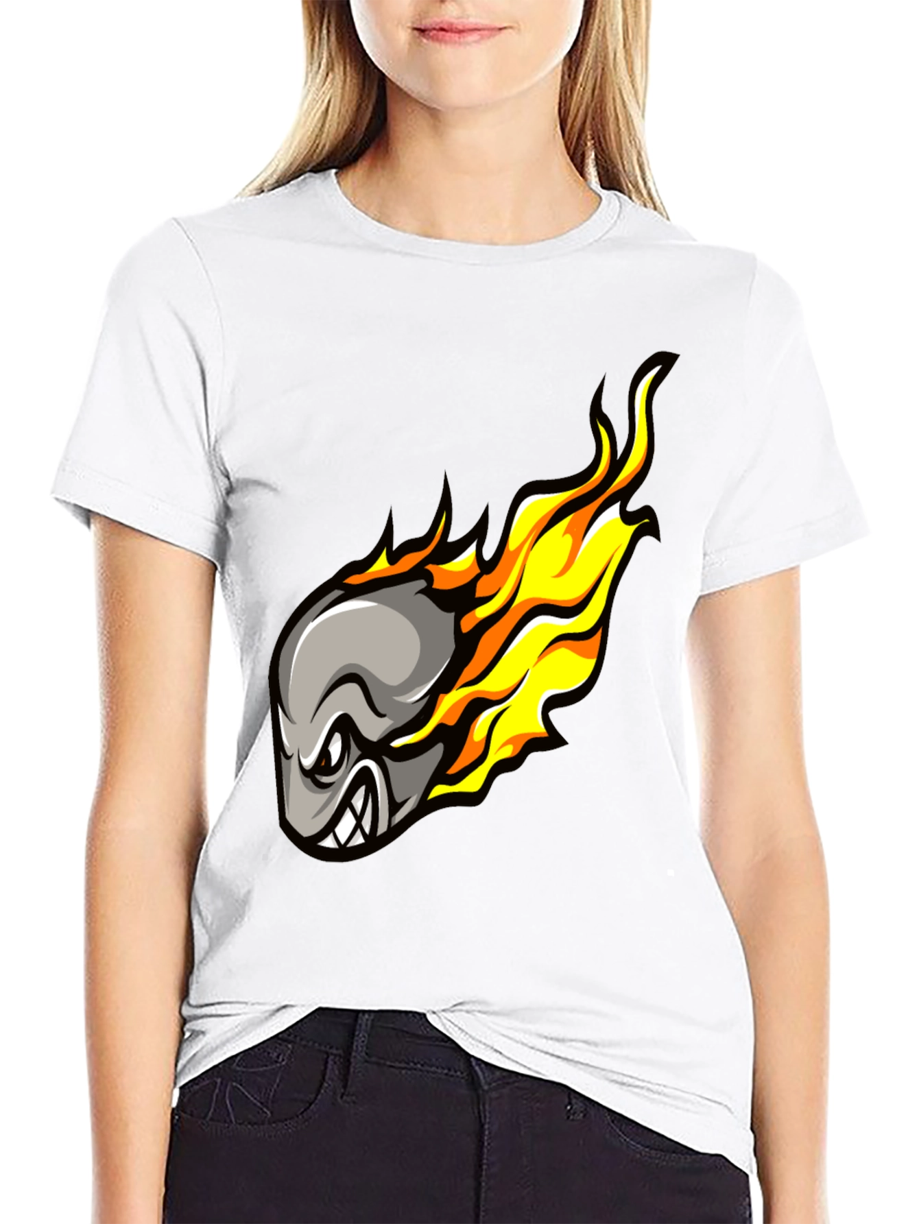 Fiery Meteor Cartoon Graphic Black T-Shirt