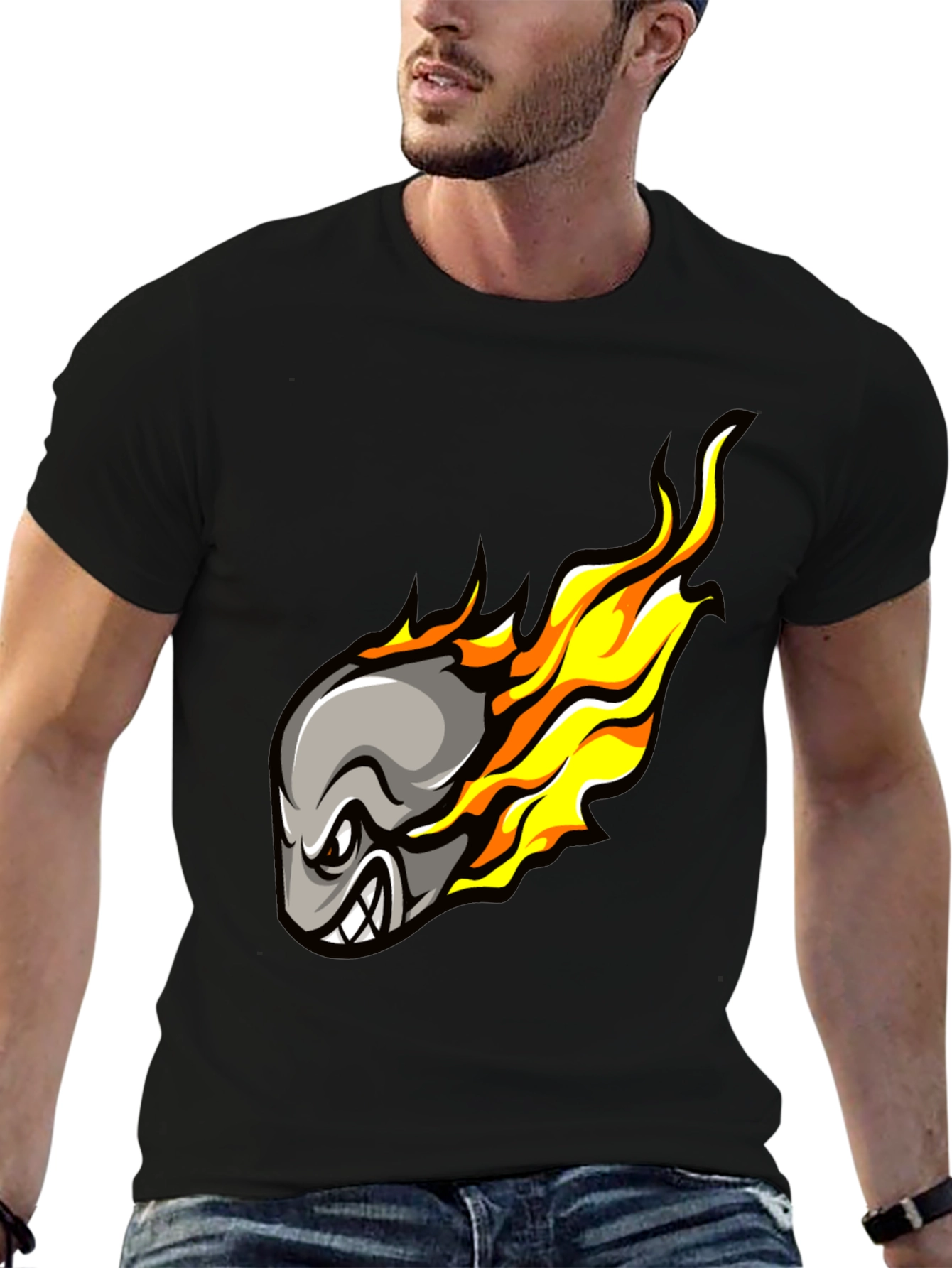 Fiery Meteor Cartoon Graphic Black T-Shirt