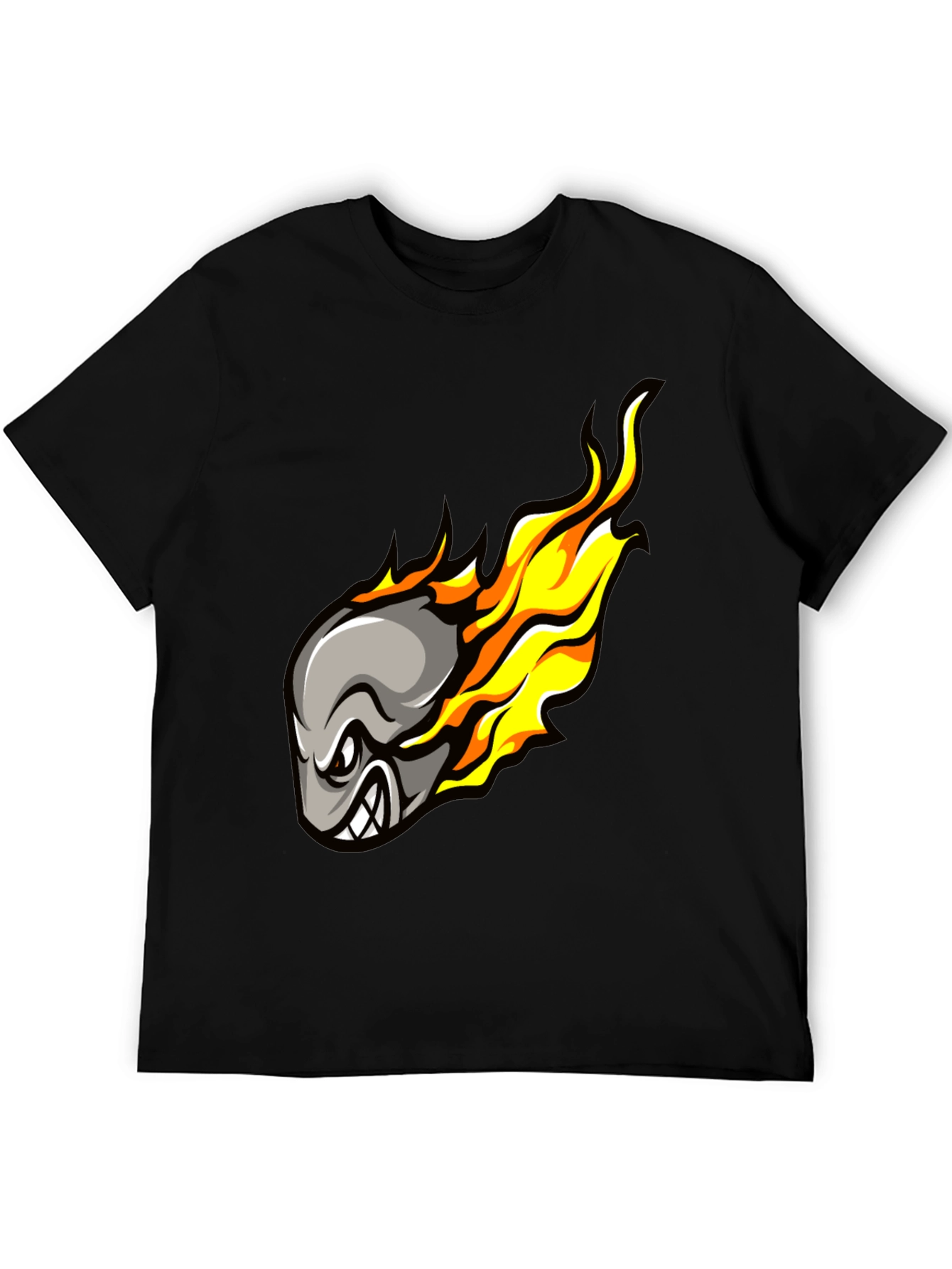 Fiery Meteor Cartoon Graphic Black T-Shirt