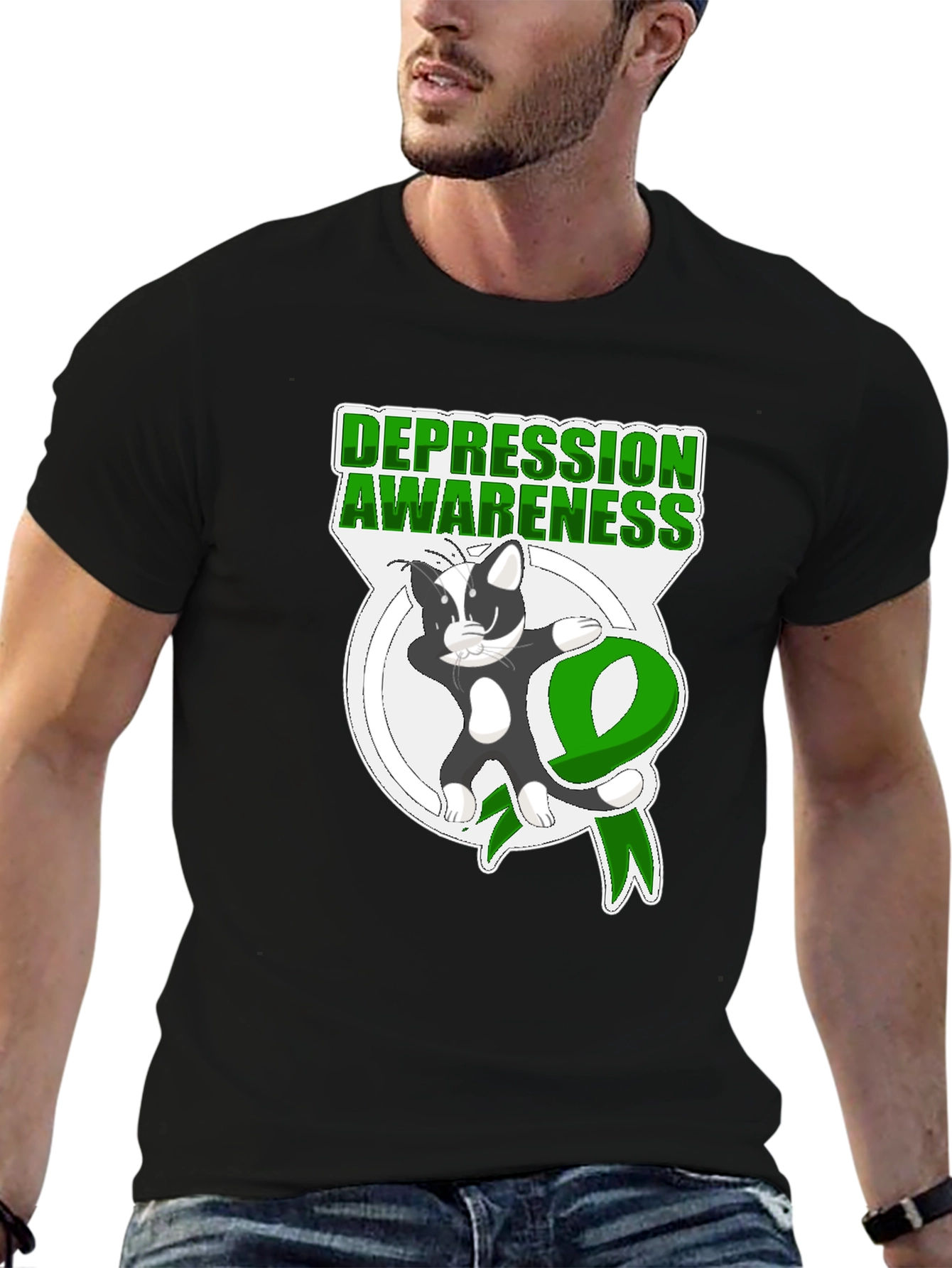 Depression Awareness T-Shirt: Cat Ribbon