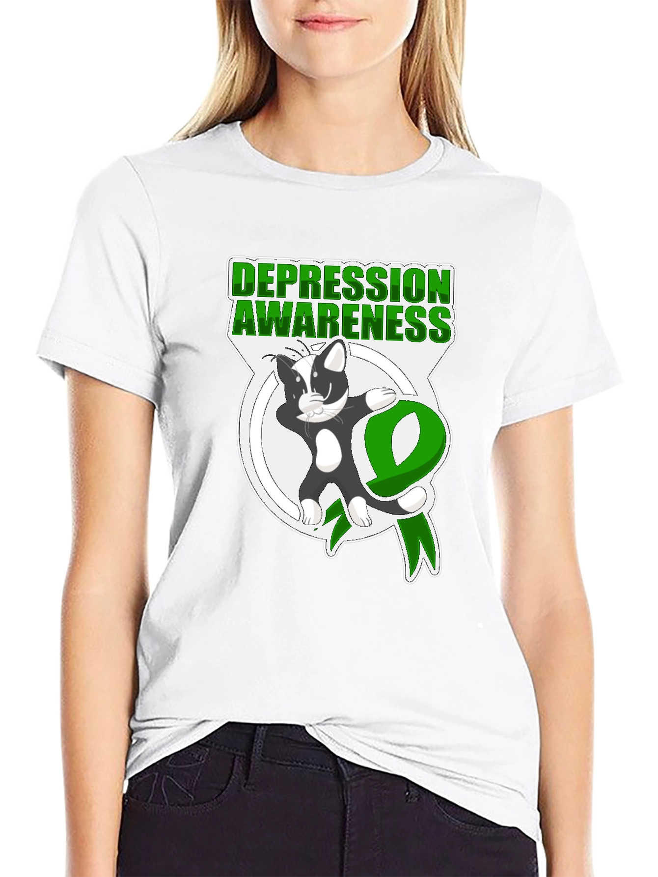 Depression Awareness T-Shirt: Cat Ribbon