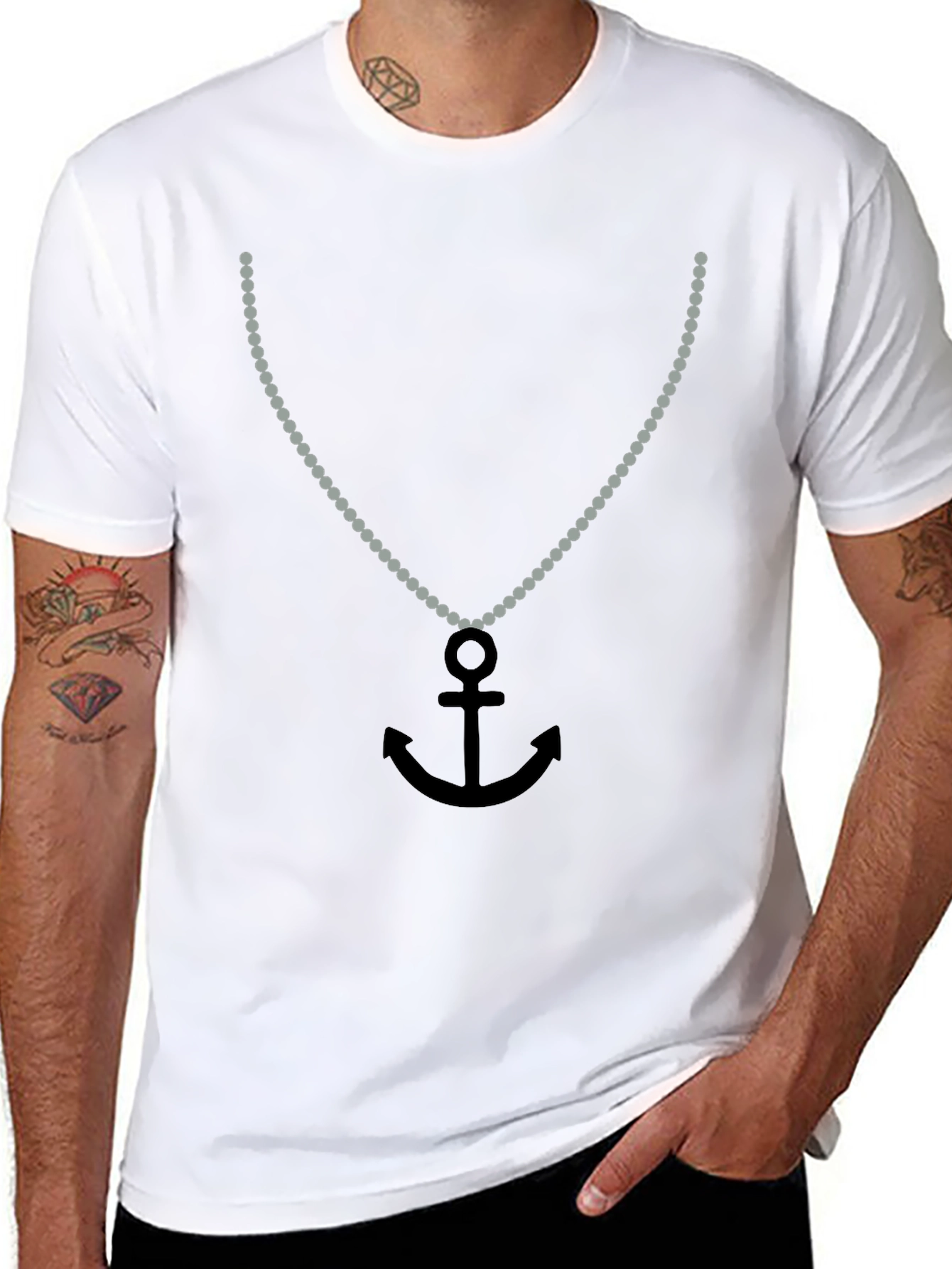 Anchor Necklace Graphic T-Shirt - Black
